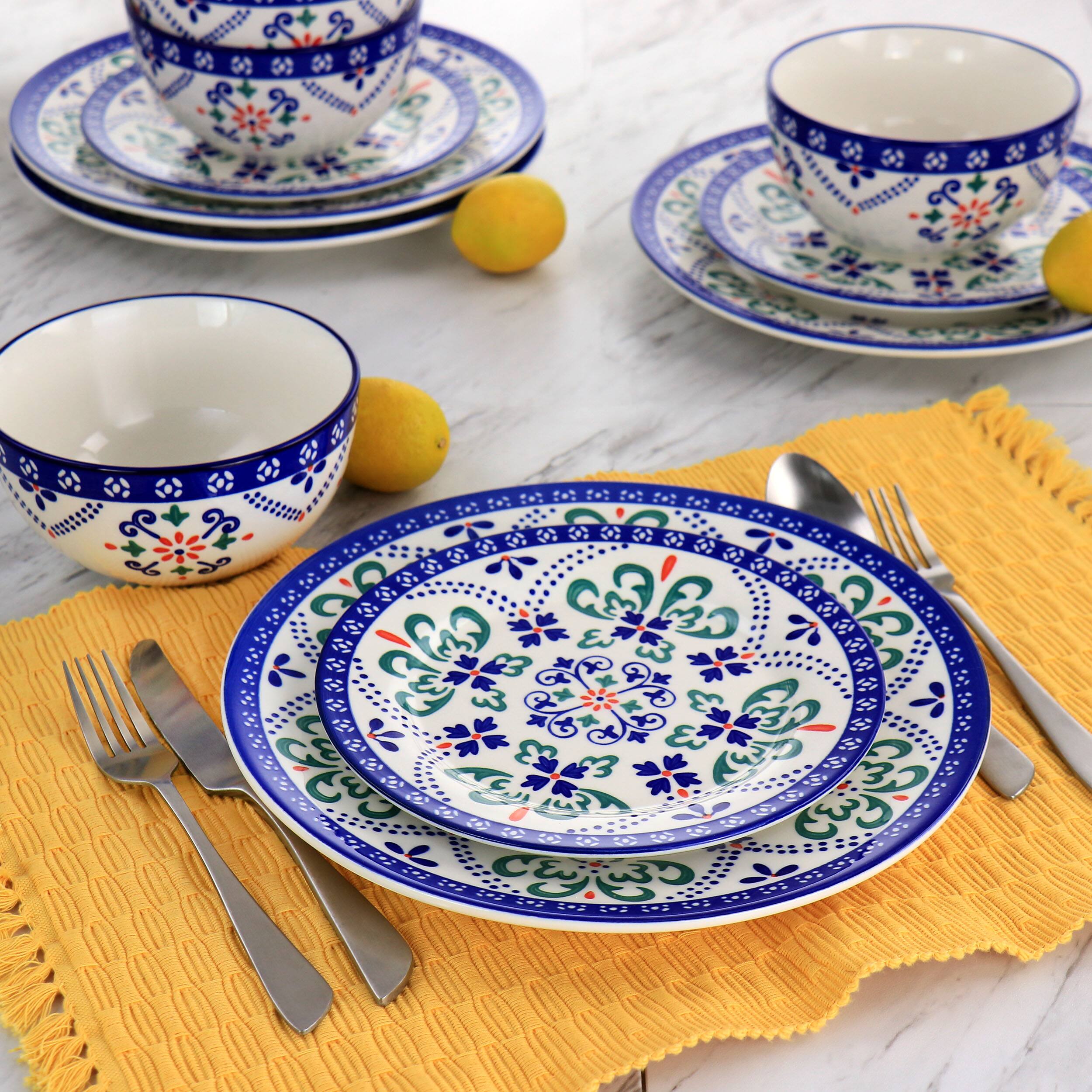 Alt View 7. Laurie Gates - Laurie Gates California Designs Tierra Star 12 Piece Hand Painted Dinnerware Set in Blue - White/Blue/Green/Red.