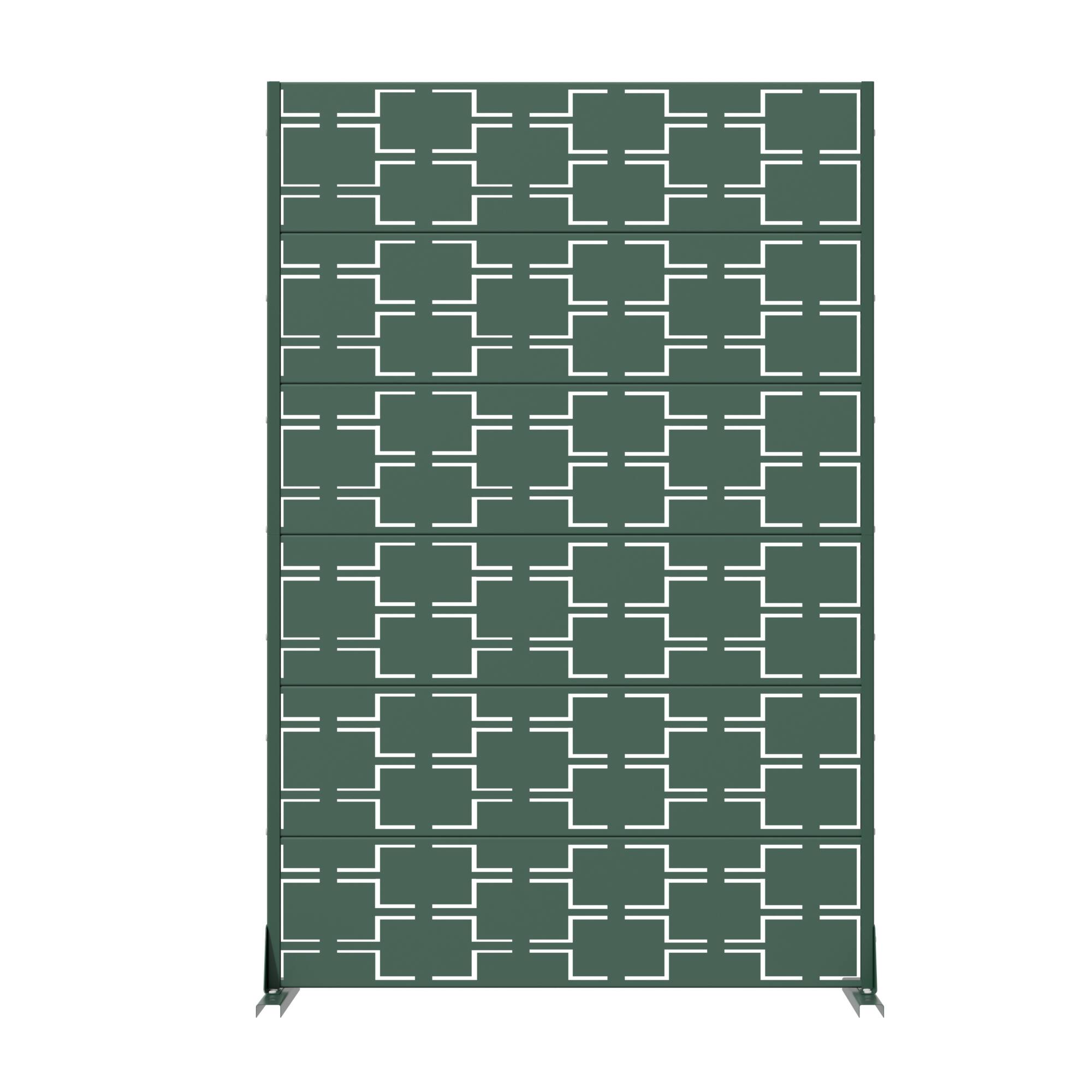 Alt View 3. PexFix - 72" x 47" Outdoor Privacy Screen Metal Freestanding Patio Screen with Modern Geometric Cutouts Decorative - Dark Green.