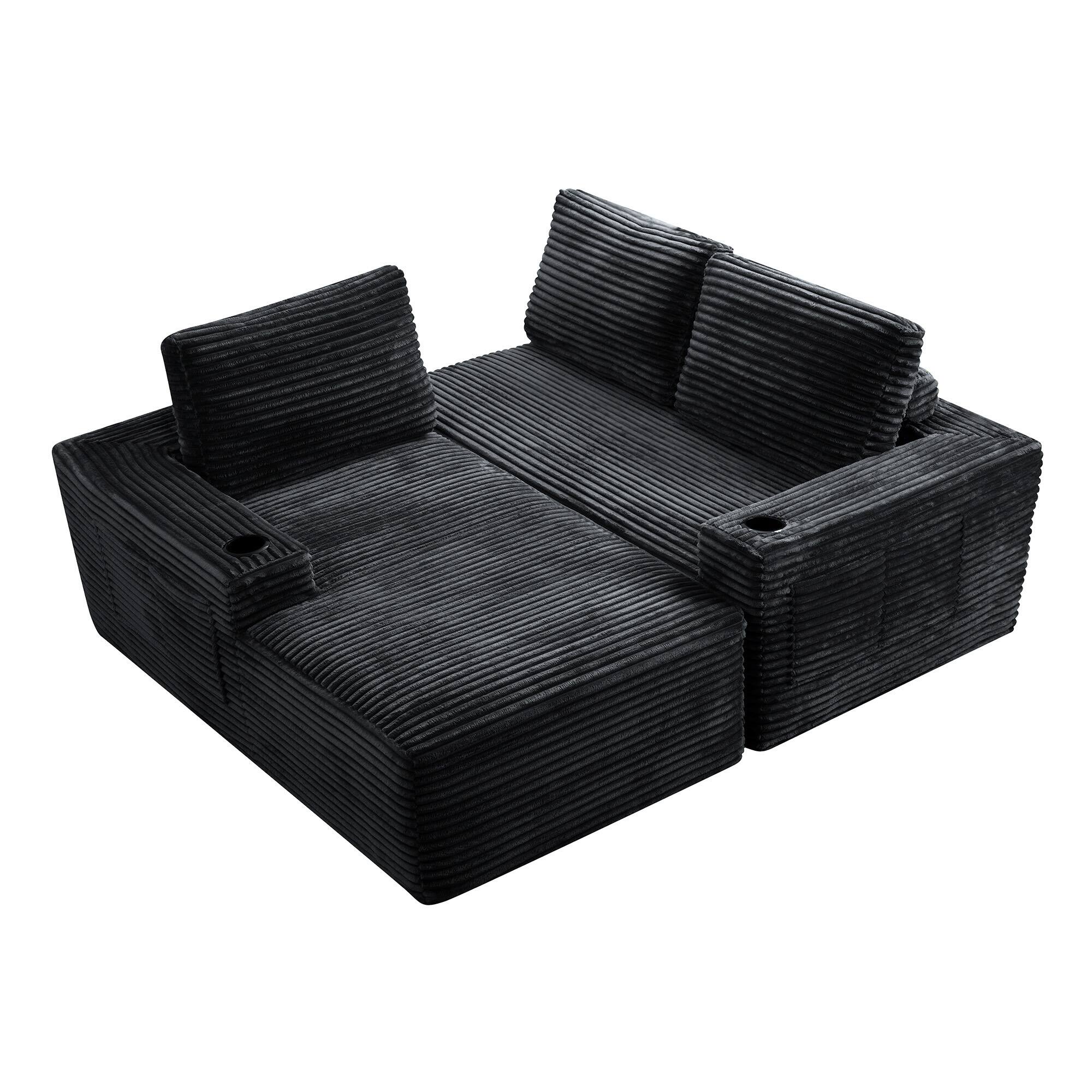 Alt View 3. Boyel Living - 104.3-Inch Corduroy Modular L-Shaped Cloud Sectional Sofa with Chaise - Black.