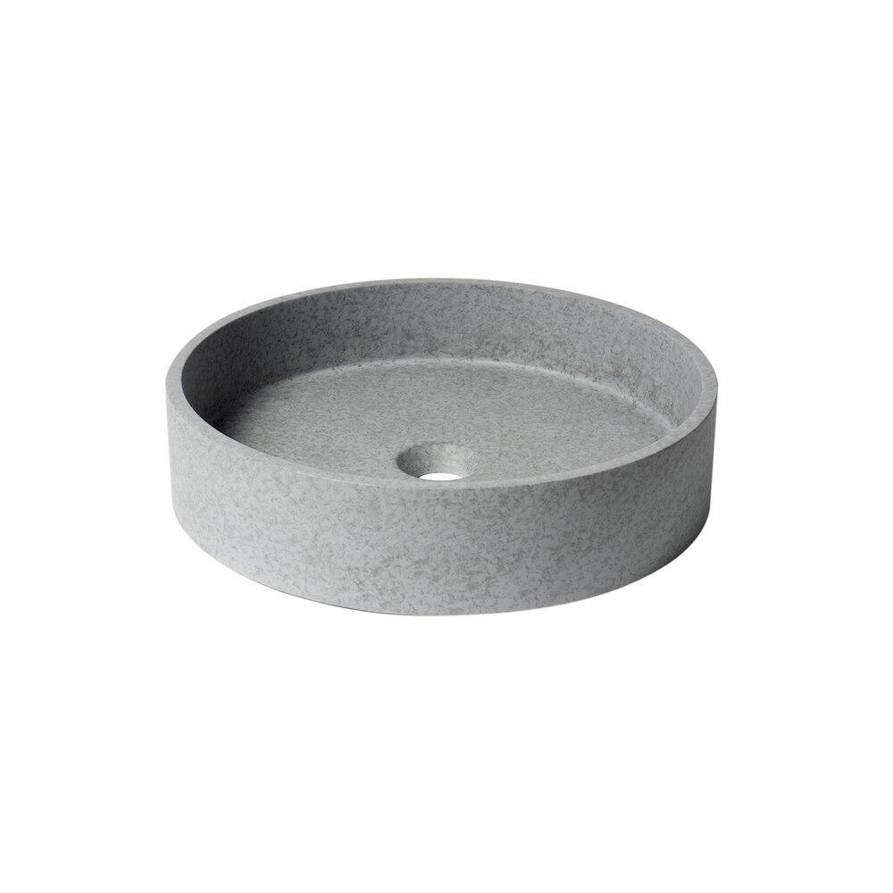 Back. Alfi - 17" Round Solid Concrete Gray Matte Above Mount Bathroom Sink - Gray.