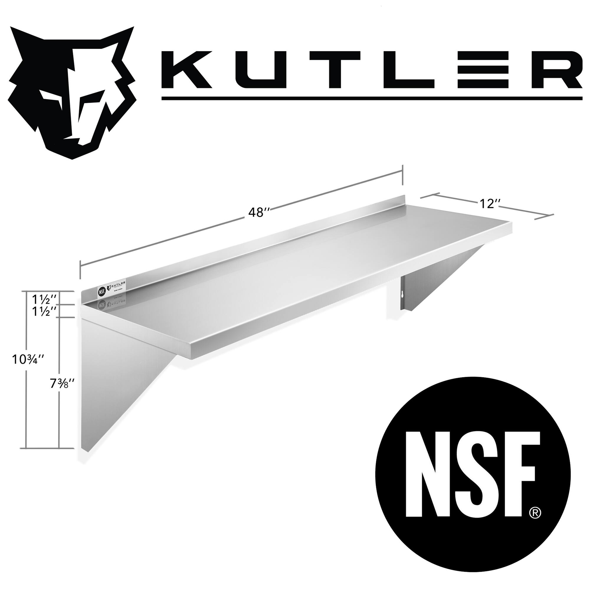 KUTLER  
48" x 12"  
1/2" x 1/2"  
10 3/4" x 7 3/4"  
NSF