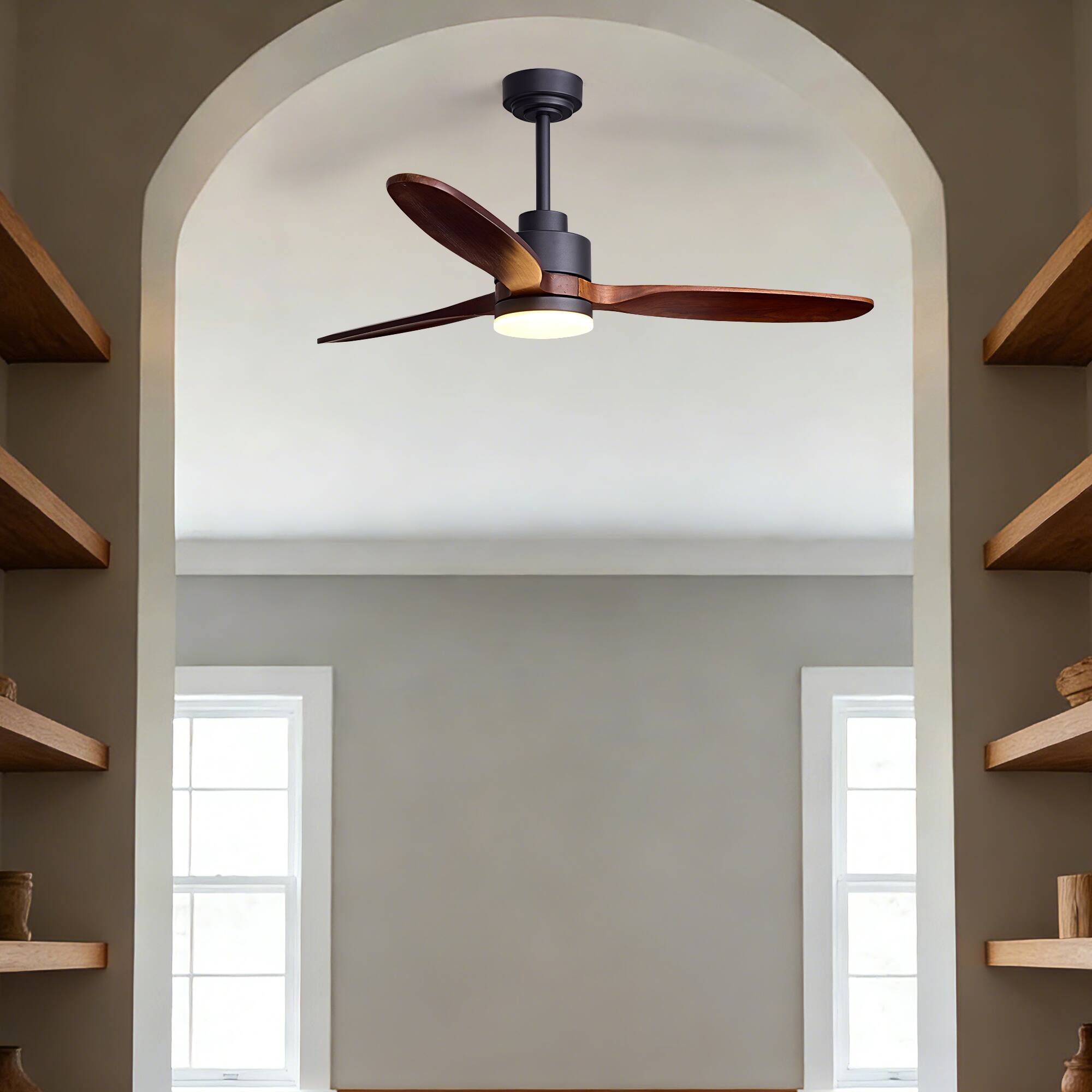 Alt View 2. Siljoy - 52 Inch Modern Ceiling Fan Light with Solid Wood Blades Adjustable Downrod Suitable for Living Room Bedroom Foyer - Brown.