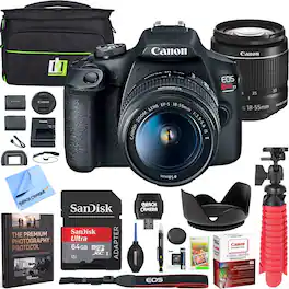Bundle - Canon - T7 EOS Rebel DSLR Camera with EF-S 18-55mm f/3.5-5.6 IS II Lens Kit + 2 Battery & Accessory Package - Black