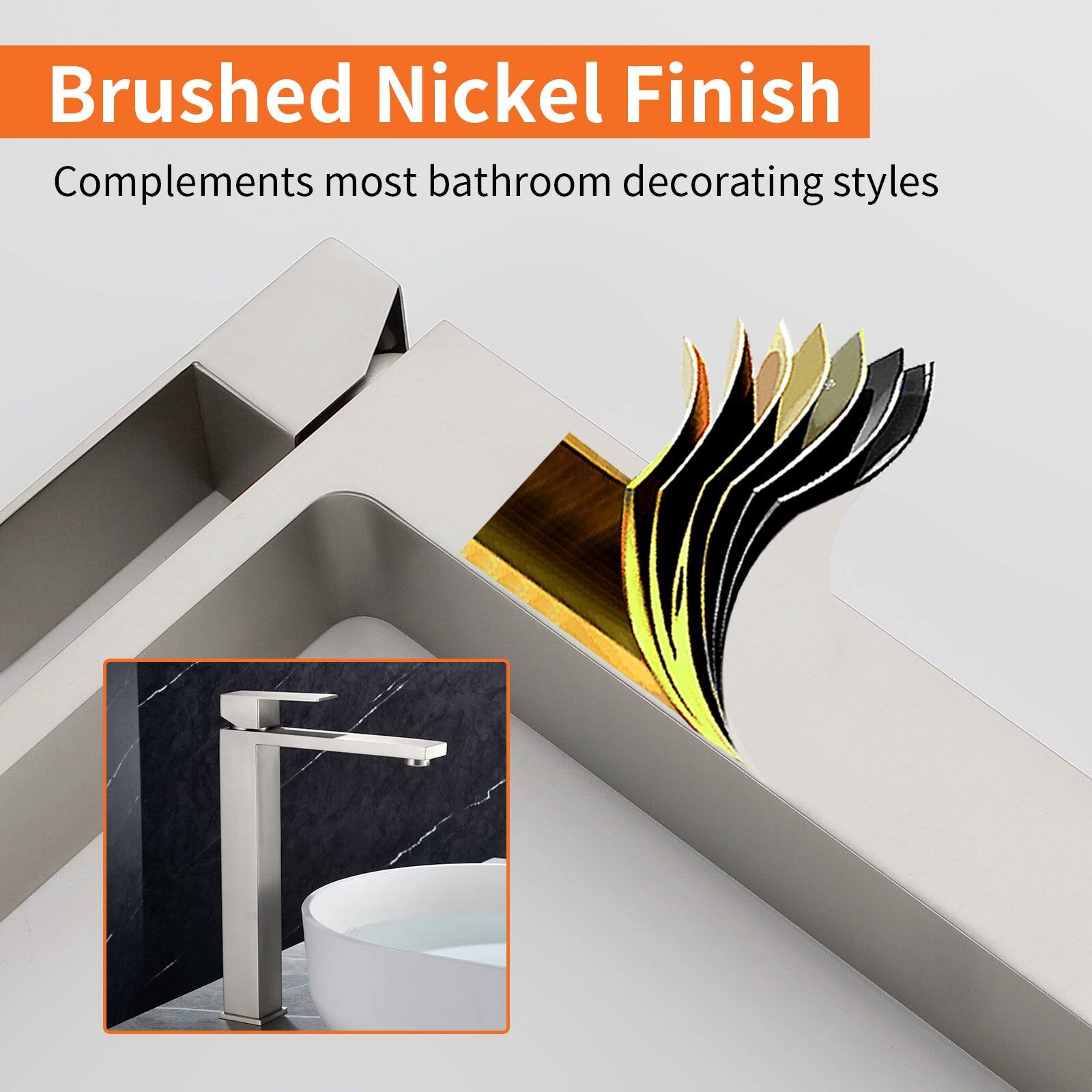 Brushed Nickel Finish  
Complements most bathroom decorating styles