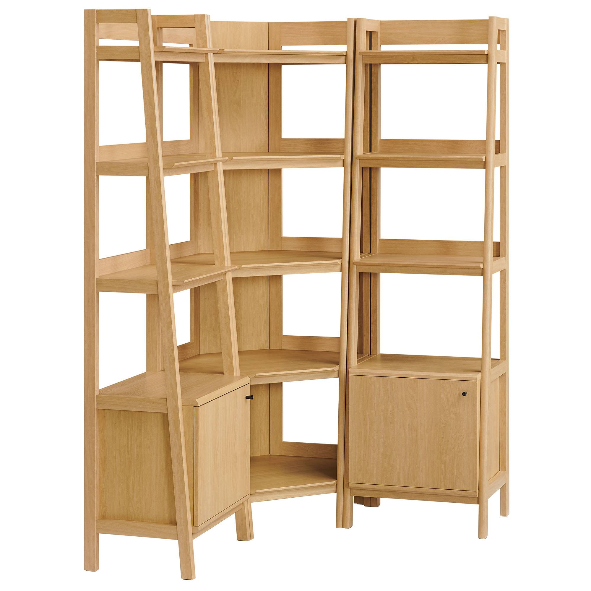 Angle. Modway - Bixby 3-piece Corner Bookshelf Set with Narrow Bookshelves by Modway - Oak.