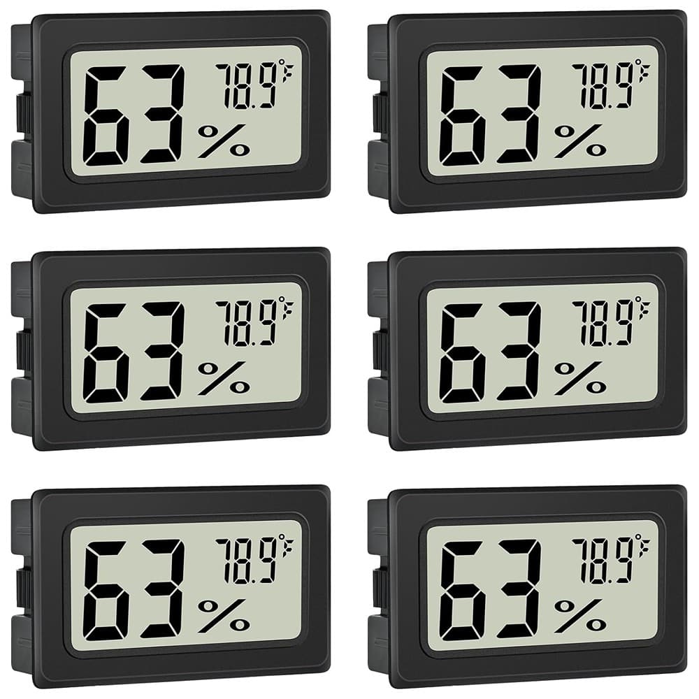 RTMB - 6-Pack Mini Digital Thermometer Hygrometer with Gauge LCD Display - Black