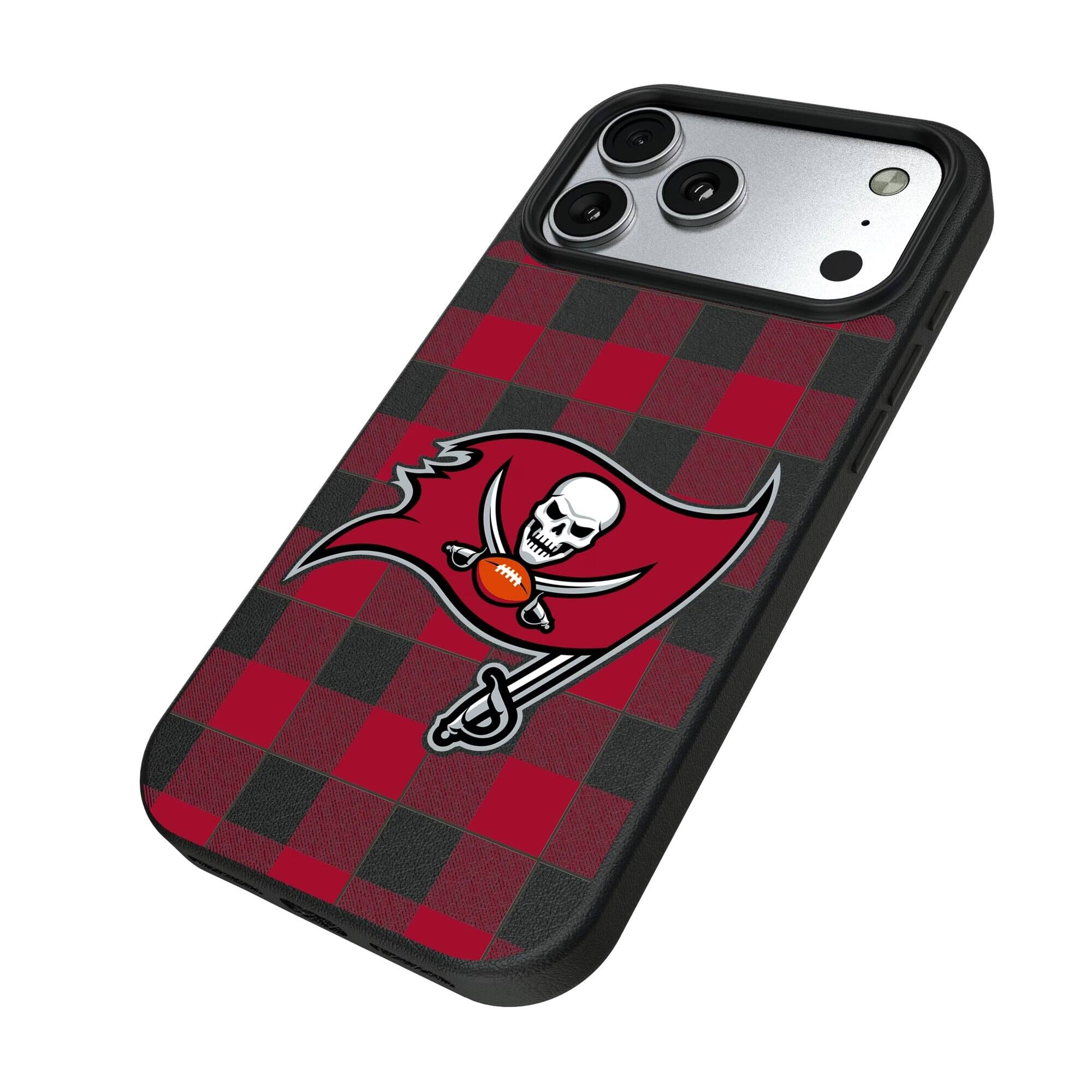 Alt View 1. Keyscaper - Tampa Bay Buccaneers Plaid Magnetic Bump iPhone Case - 15 - Black.
