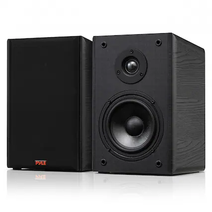 Front. Pyle - Pyle 5.25” 2-Way HiFi Home Theater Wired Bookshelf Speakers with Wall Mount Brackets (Black) - Black.