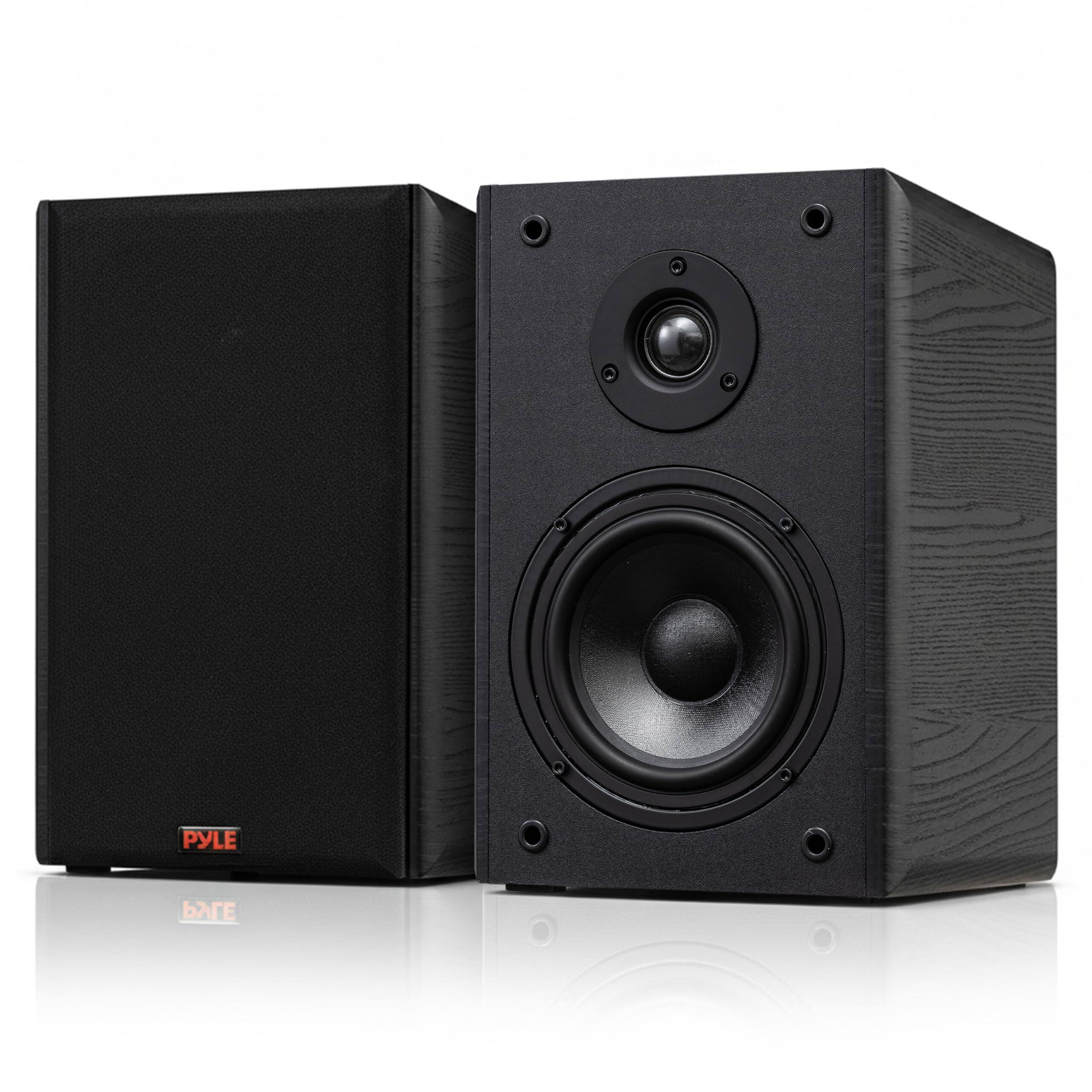Front. Pyle - Pyle 5.25” 2-Way HiFi Home Theater Wired Bookshelf Speakers with Wall Mount Brackets (Black).
