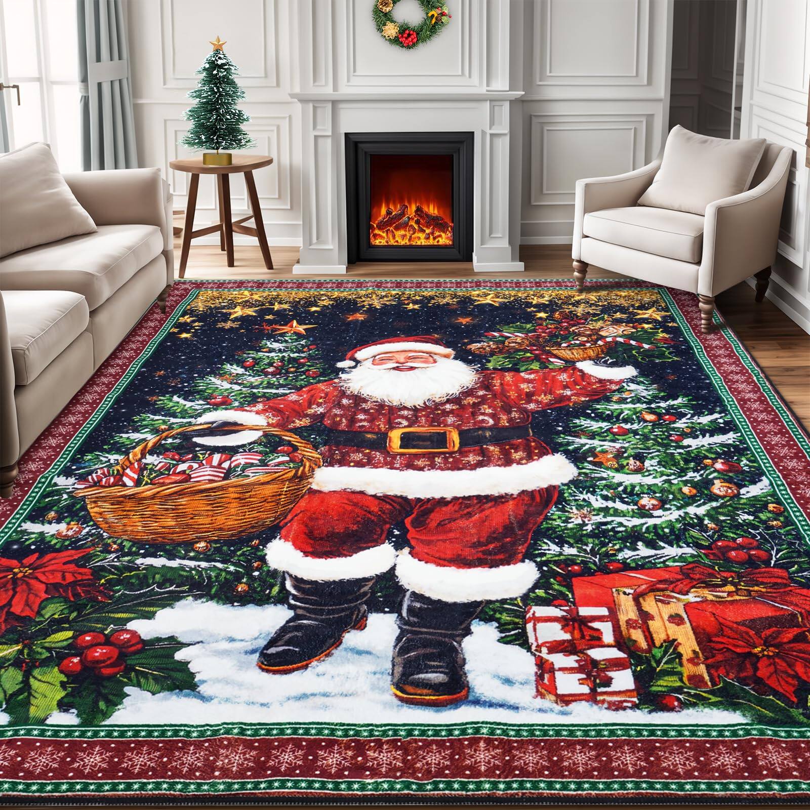 Fabibe 5X7 Non Shedding Wool FRAMICS CHRISTMAS AREA SANTA CLAUS ...