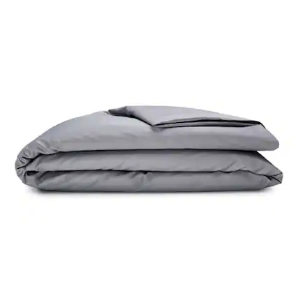 Front. Sleepgram - Sleepgram Supima 400 Thread Count Cotton Duvet Cover with Travel Bag, King, Grey - Grey.