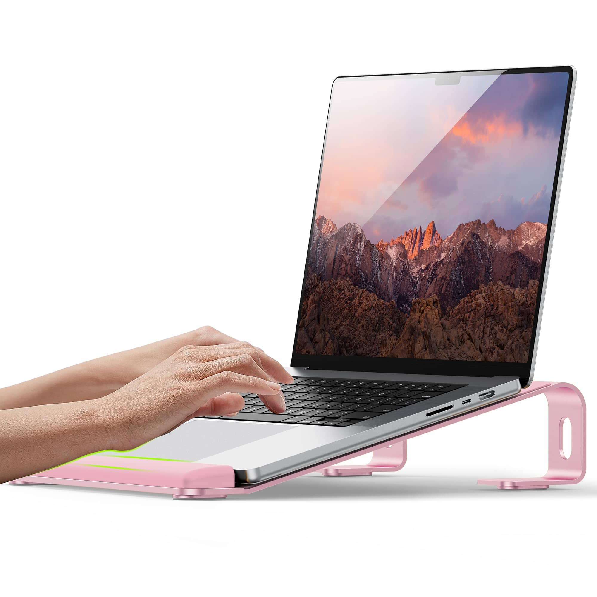 HongFei - Aluminum Laptop Stand with Wrist Rest, Ergonomic Design, Detachable, Fits 10-17" Laptops - Pink