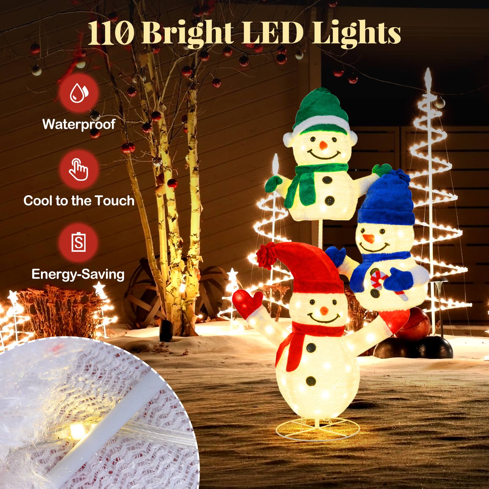 110 Bright LED Lights

- Waterproof
- Cool to the Touch
- Energy-Saving