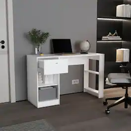TuHome - 120-Home 47" Wide One Drawer Desk , Four Shelves, Writting Desk, Home Office, Living Room - White