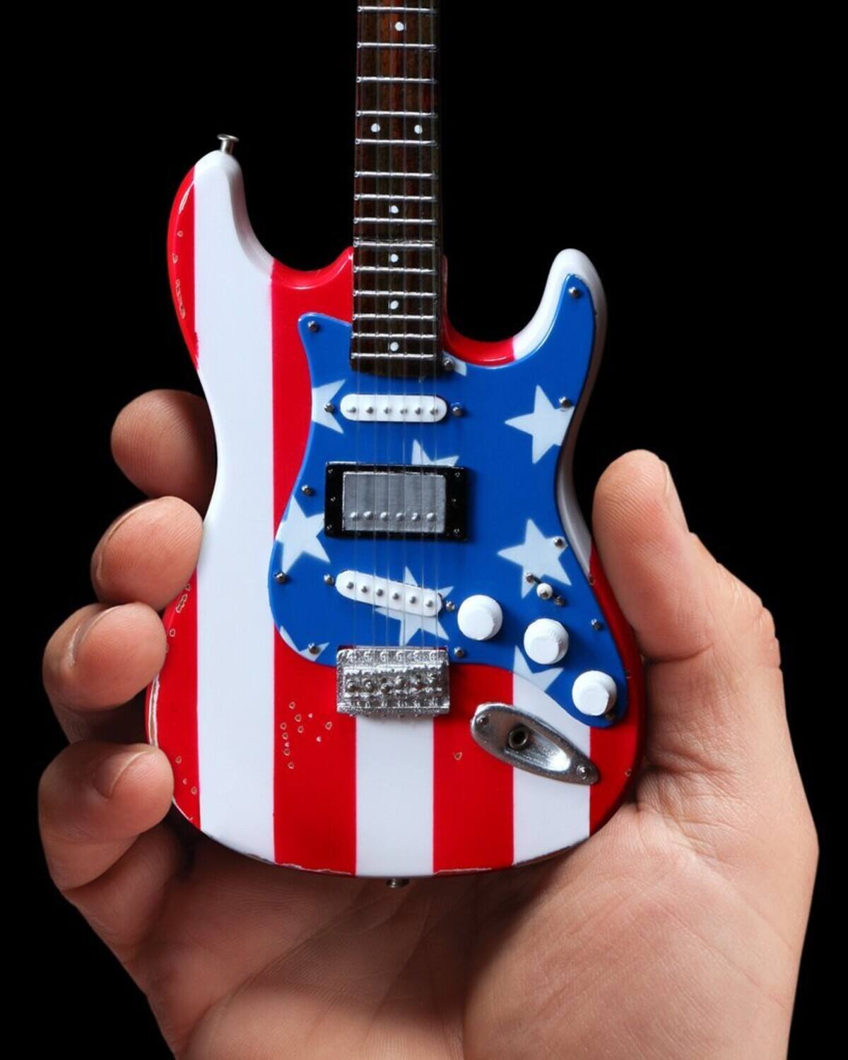 Alt View 3. Axe Heaven - MC5 - Axe Heaven Wayne Kramer Fender Stratocaster Stars & Stripes USA Mini Guitar Replica - Collectibles - Multicolor.