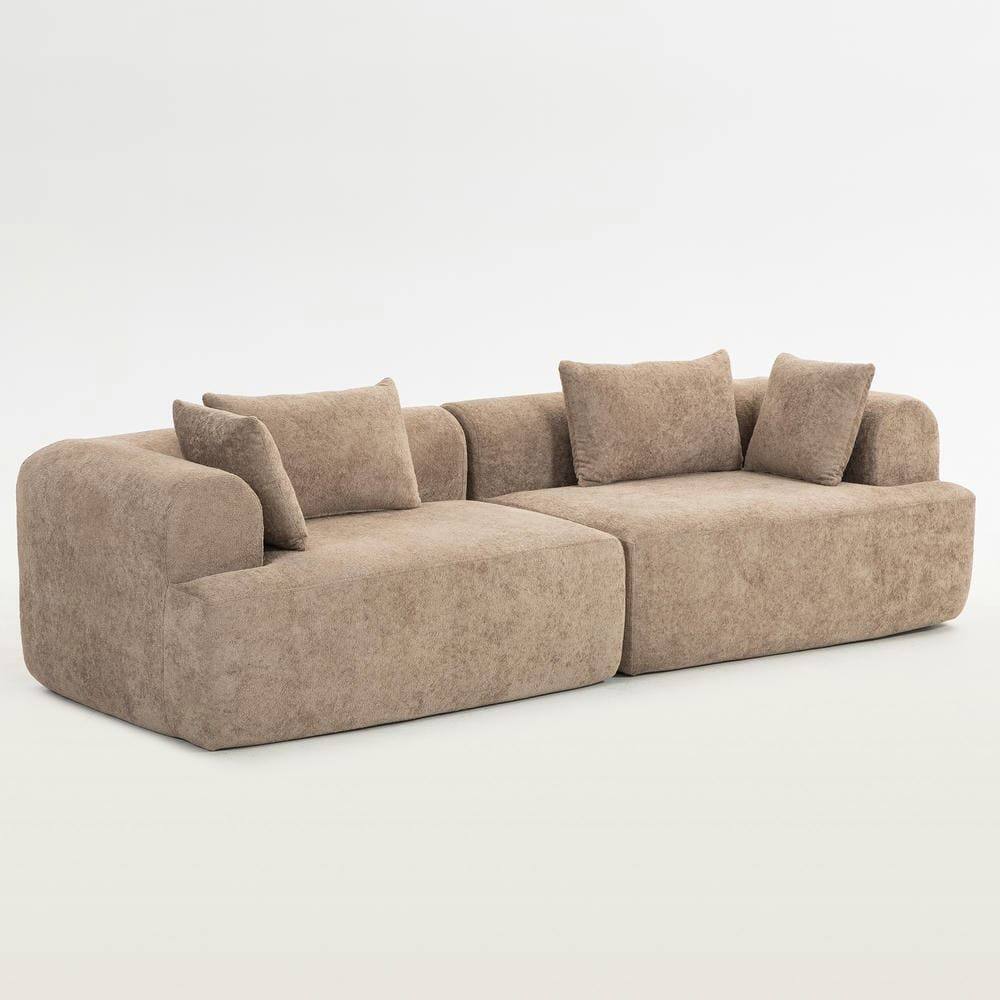 Alt View 6. Kadyn - 96" Full-Foam Modular Sectional Sofa, 2-Piece Boucle Cloud Couch, Compressed Shipping - Brown.