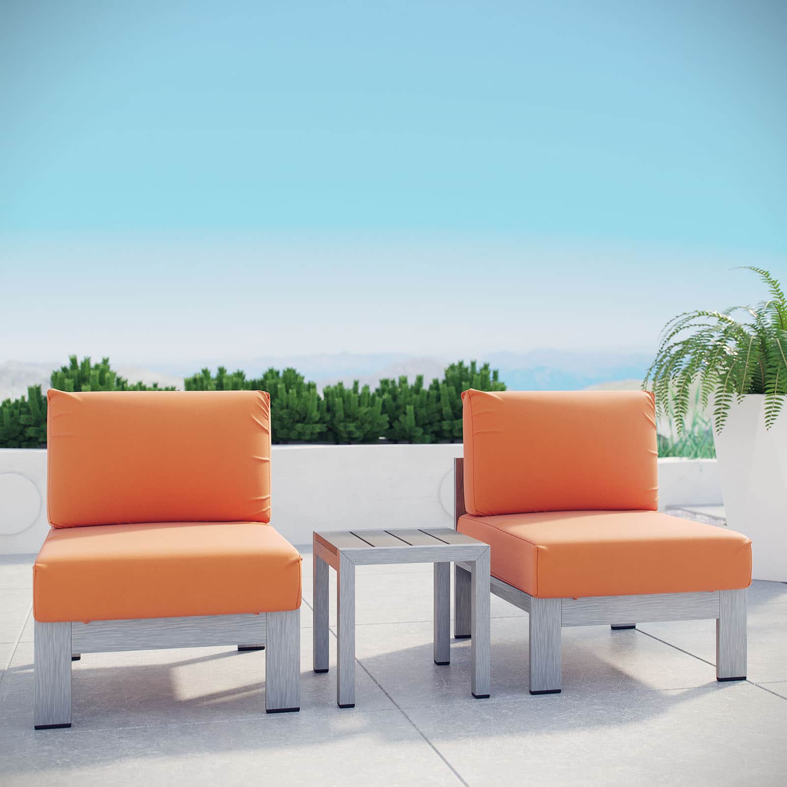 Shore 3 Piece Outdoor Patio Aluminum Sectional Sofa Set by Modway - Silver Orange
