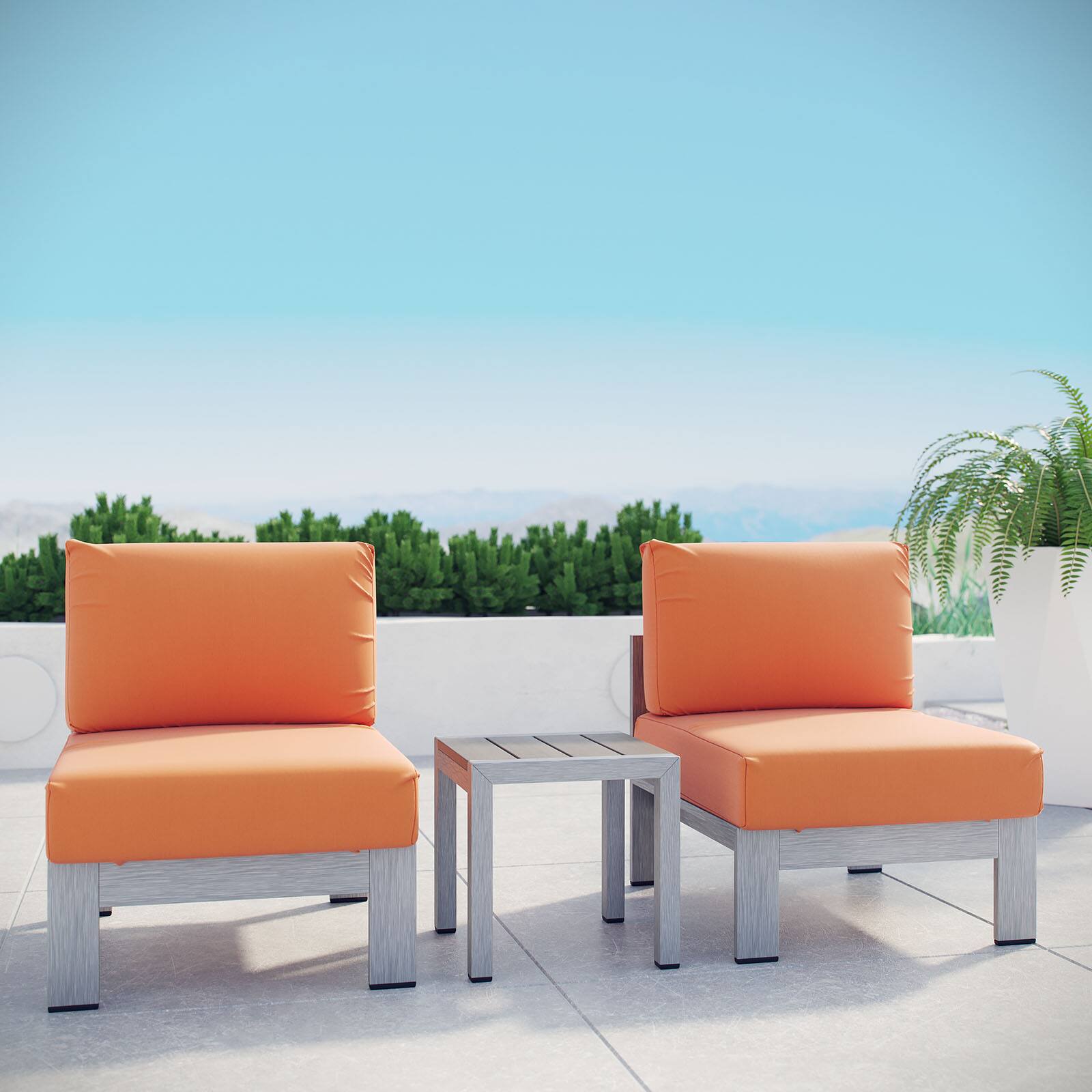 Front. Modway - Shore 3 Piece Outdoor Patio Aluminum Sectional Sofa Set by Modway - Silver Orange.
