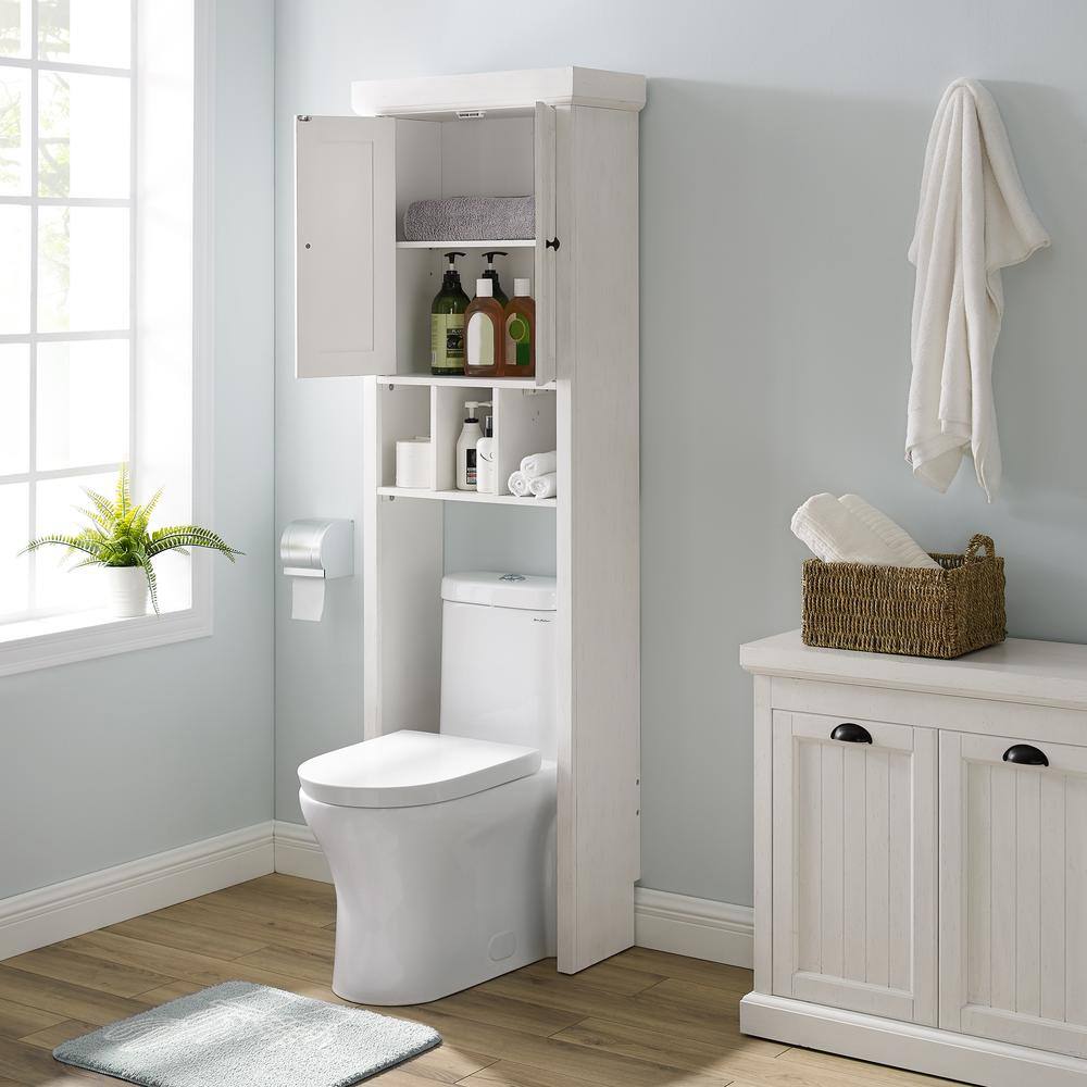 Alt View 4. Crosley Furniture - Seaside Over The Toilet Storage Cabinet - Distressed White.