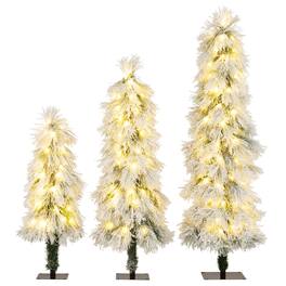 Costway - 3' 4' 5' Artificial Christmas Tree Set with 30 + 50 + 70 LED Lights Holiday Decoration Tree - Green