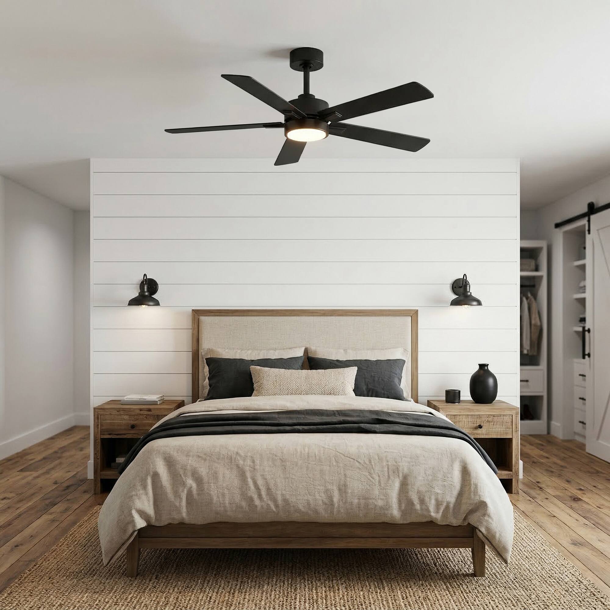 Alt View 1. Breezary - 52-inch Modern Indoor Ceiling Fan with LED Light, 5 Plywood Blades, 6-Speed DC Motor, APP&Remote, Timer, 5" Downrod - 52-inch Matte Black.