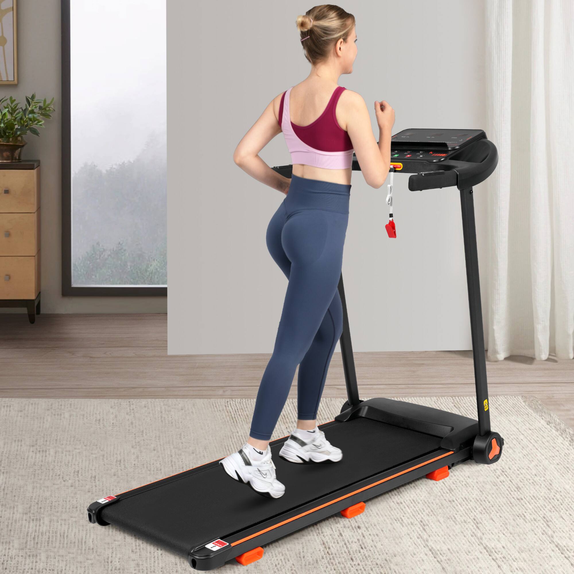 Alt View 9. Tiramisubest - 2.5HP Folding Treadmill with Heart Rate Monitor, 7.5MPH Speed, 300lbs Capacity, Bluetooth Speaker & USB Charging - Black.