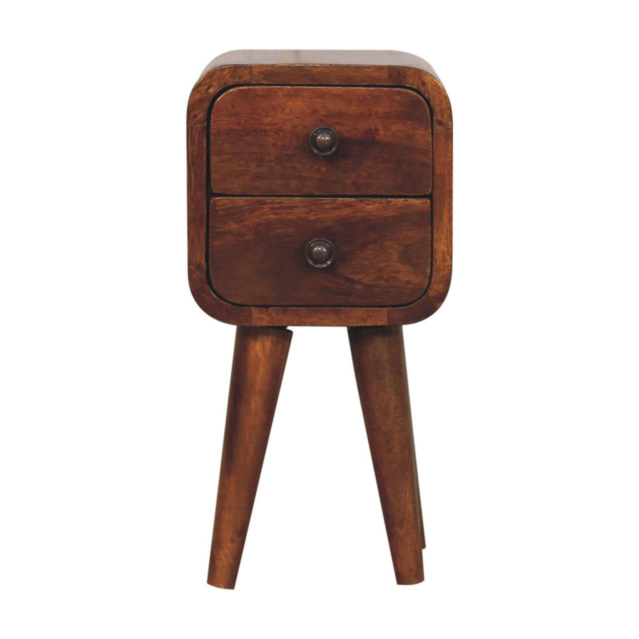 Front. Artisan Furniture - Artisan Furniture Solid Wood Extra Mini Curved Chestnut Bedside, 2 Drawers, Dark Brown - Dark Brown.