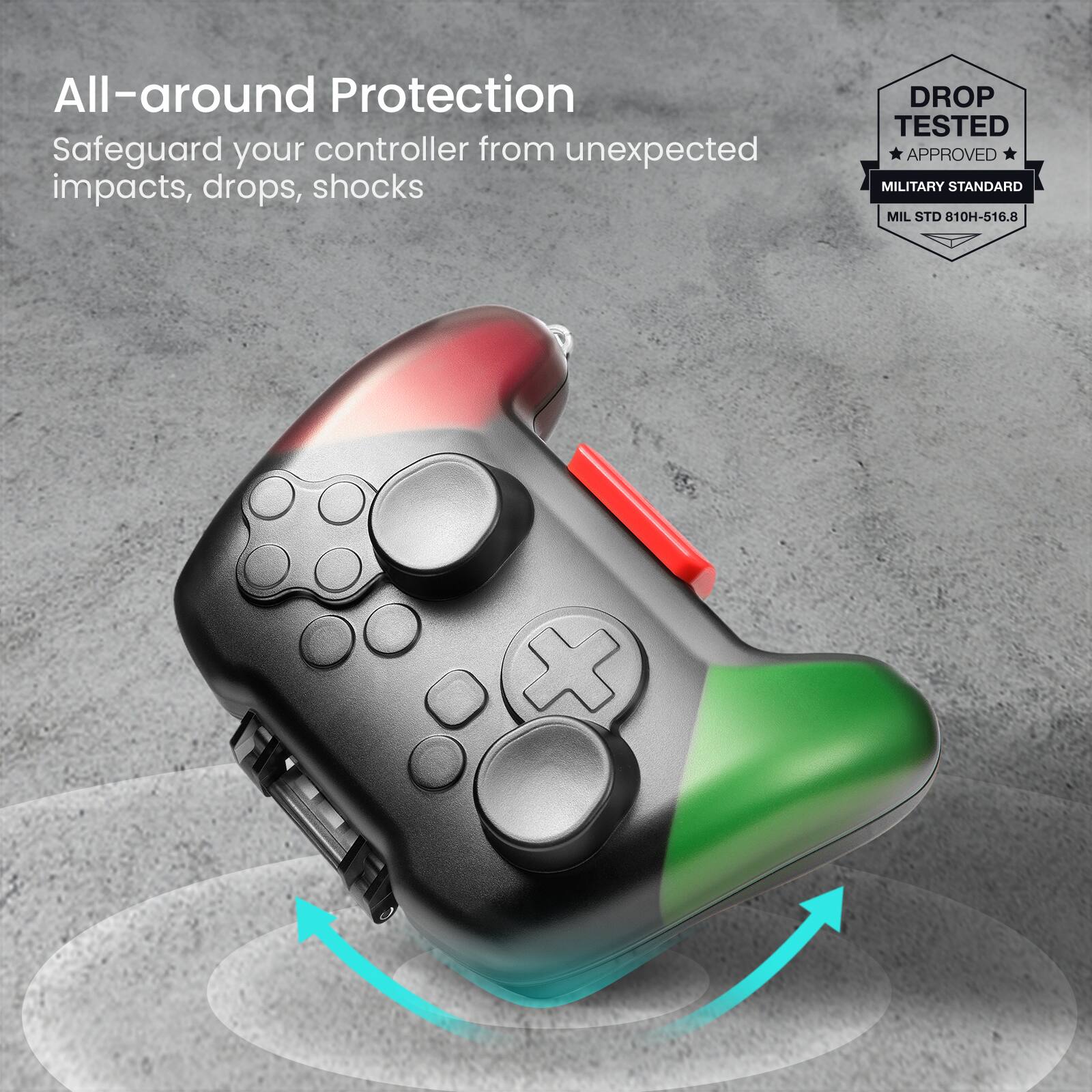 All-around Protection: Safeguard your controller from unexpected impacts, drops, and shocks. DROP TESTED. APPROVED MILITARY STANDARD MIL STD 810H-516.8.