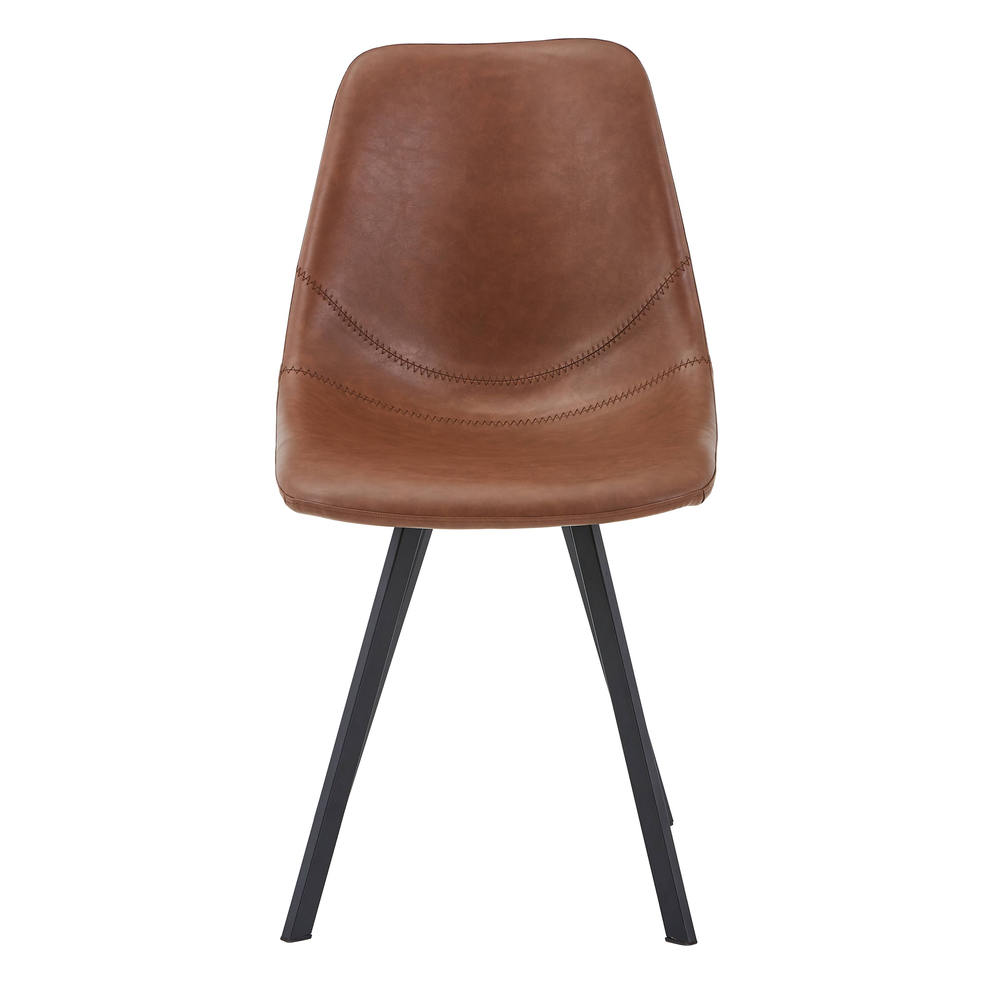 Alt View 4. LeisureMod - Markley Modern Upholstered Dining Chair, Distressed Leather Ergonomic Kitchen Chair with Iron Legs - Light Brown.
