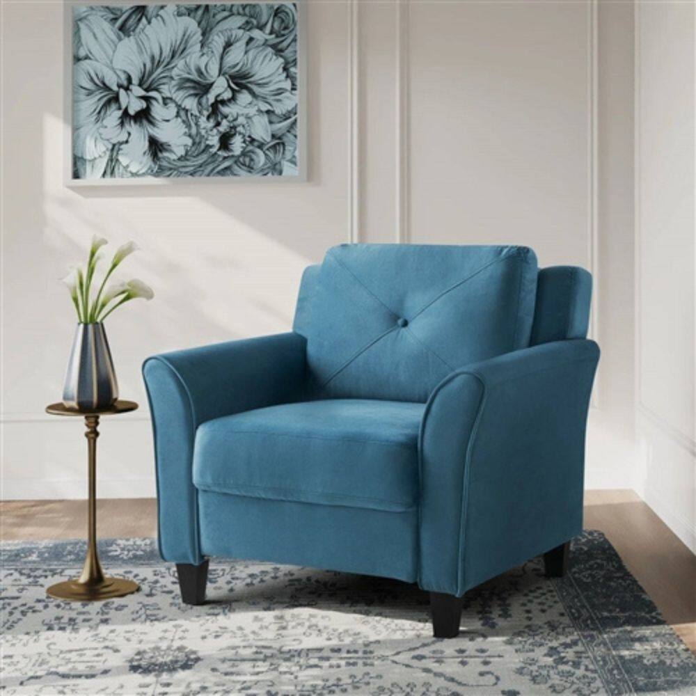 Angle. Hivvago - Blue Microfiber Upholstered Armchair Flared Arm Chair with Tufted Back Cushion - Blue.