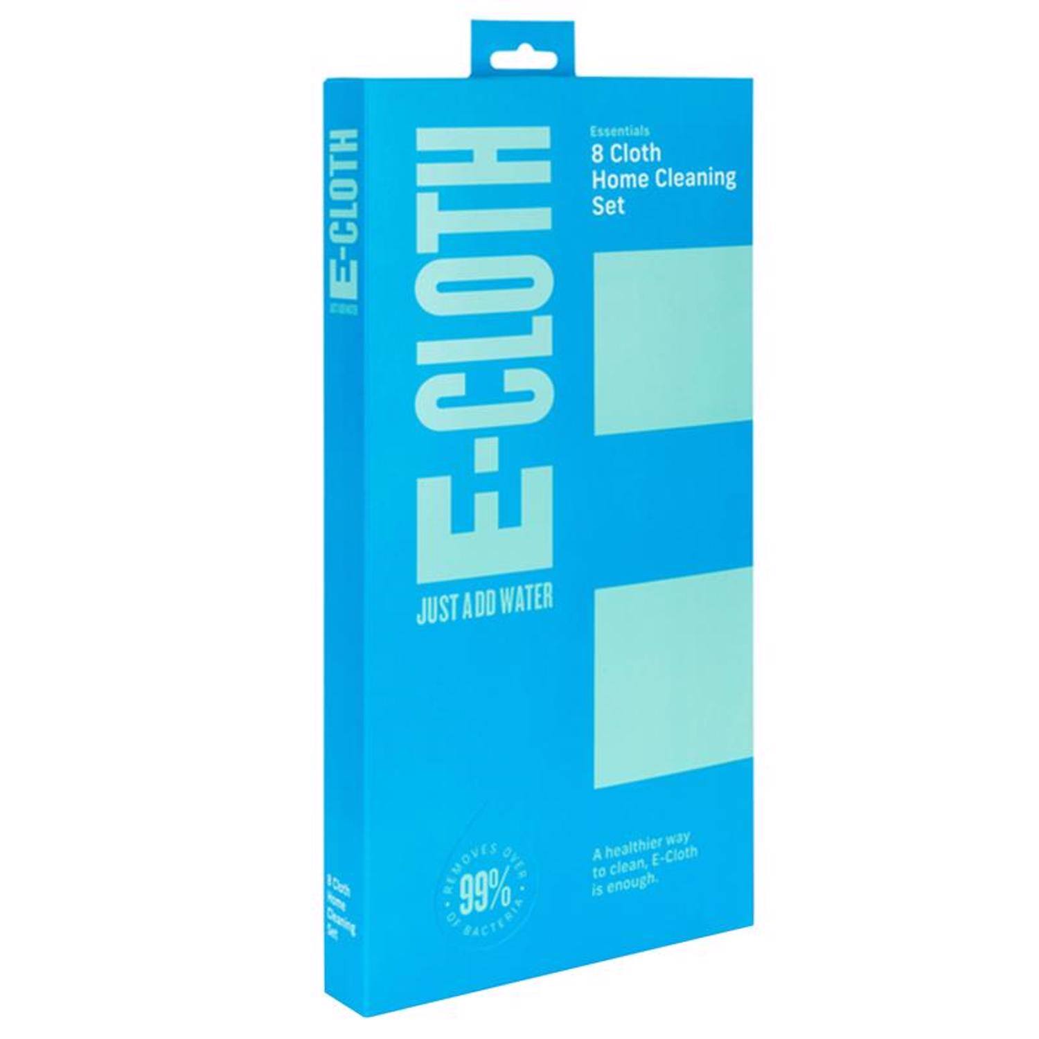 Essentials 8 Cloth Home Cleaning E-Cloth Set  
E-CLOTH  
JUST ADD WATER  
A healthier way to clean. E-Cloth is enough.  
99% of bacteria removed.