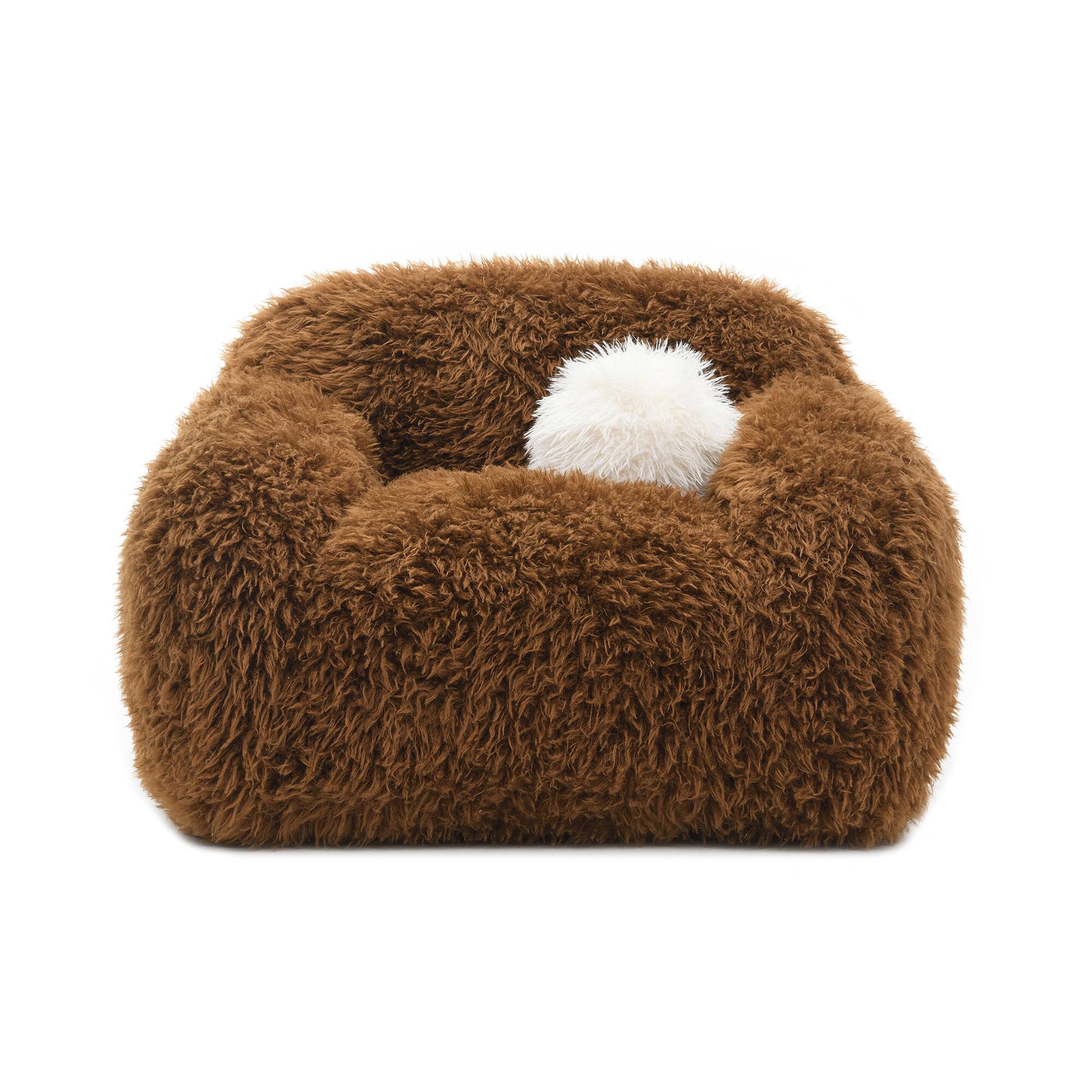 Alt View 1. Vaczon - Faux Fur Swivel Accent Chair Sofa with Ball Pillows, 360° Rotating Lounge Chair for Living Room Bedroom - Camel Brown.