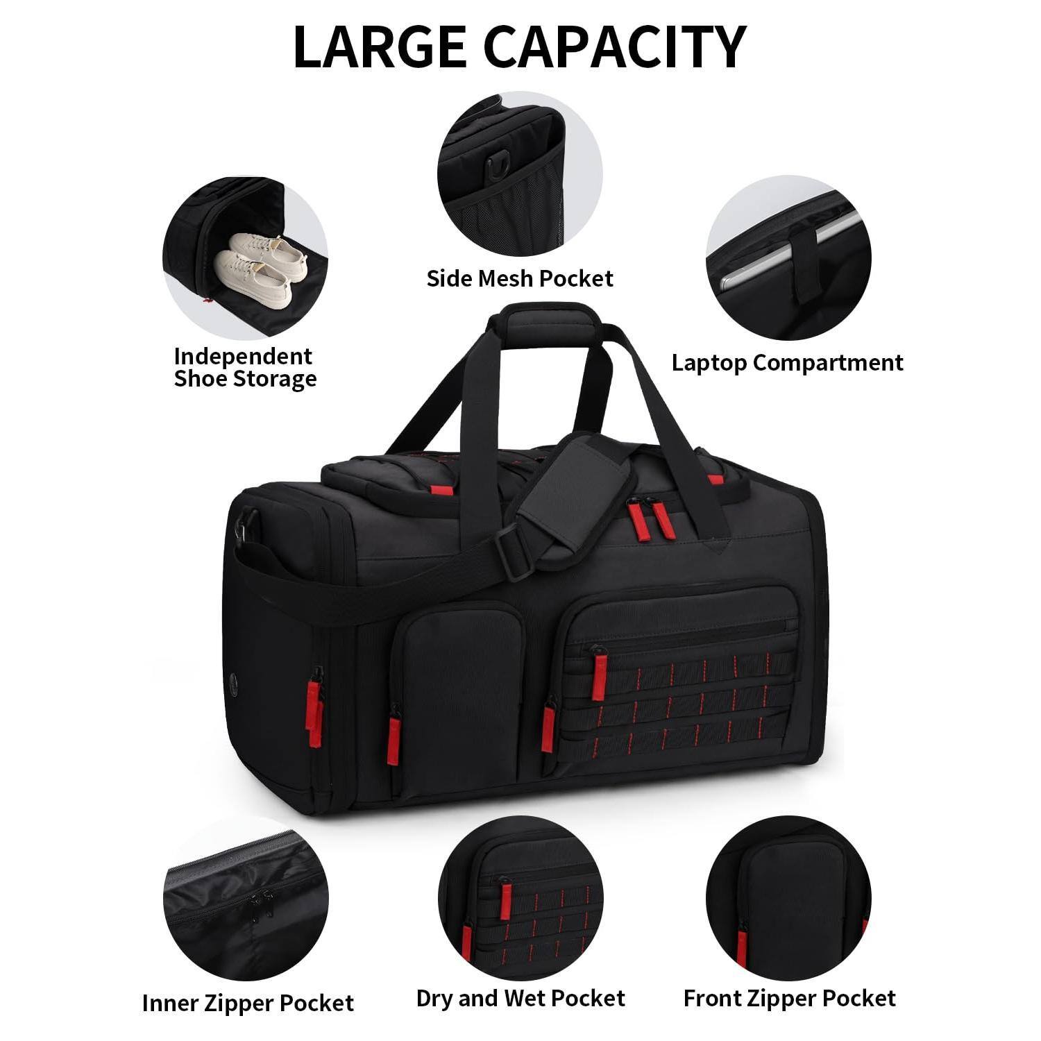 LARGE CAPACITY

- Independent Shoe Storage
- Side Mesh Pocket
- Laptop Compartment
- Inner Zipper Pocket
- Dry and Wet Pocket
- Front Zipper Pocket