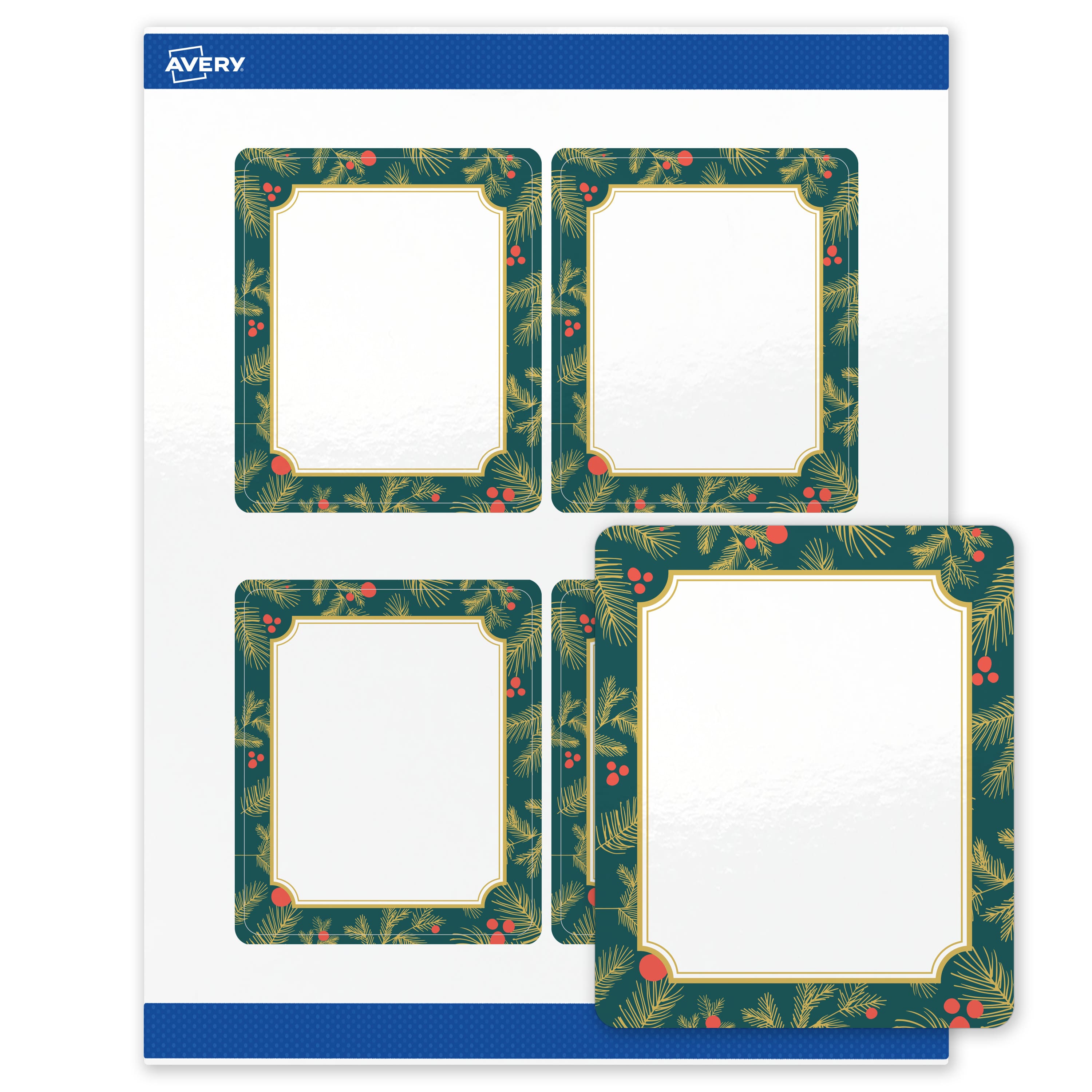 "Avery - Avery® Labels, 4"" x 3-1/3"", Gold-Teal Berries, Glossy, 40ct - White" price history on PriceWatchPro