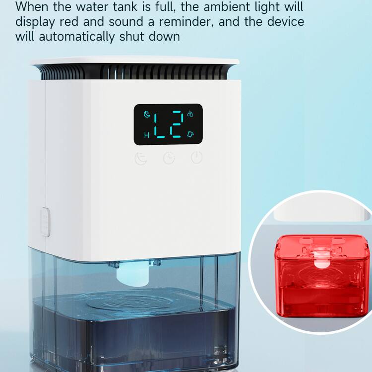 When the water tank is full, the ambient light will display red and sound a reminder, and the device will automatically shut down.