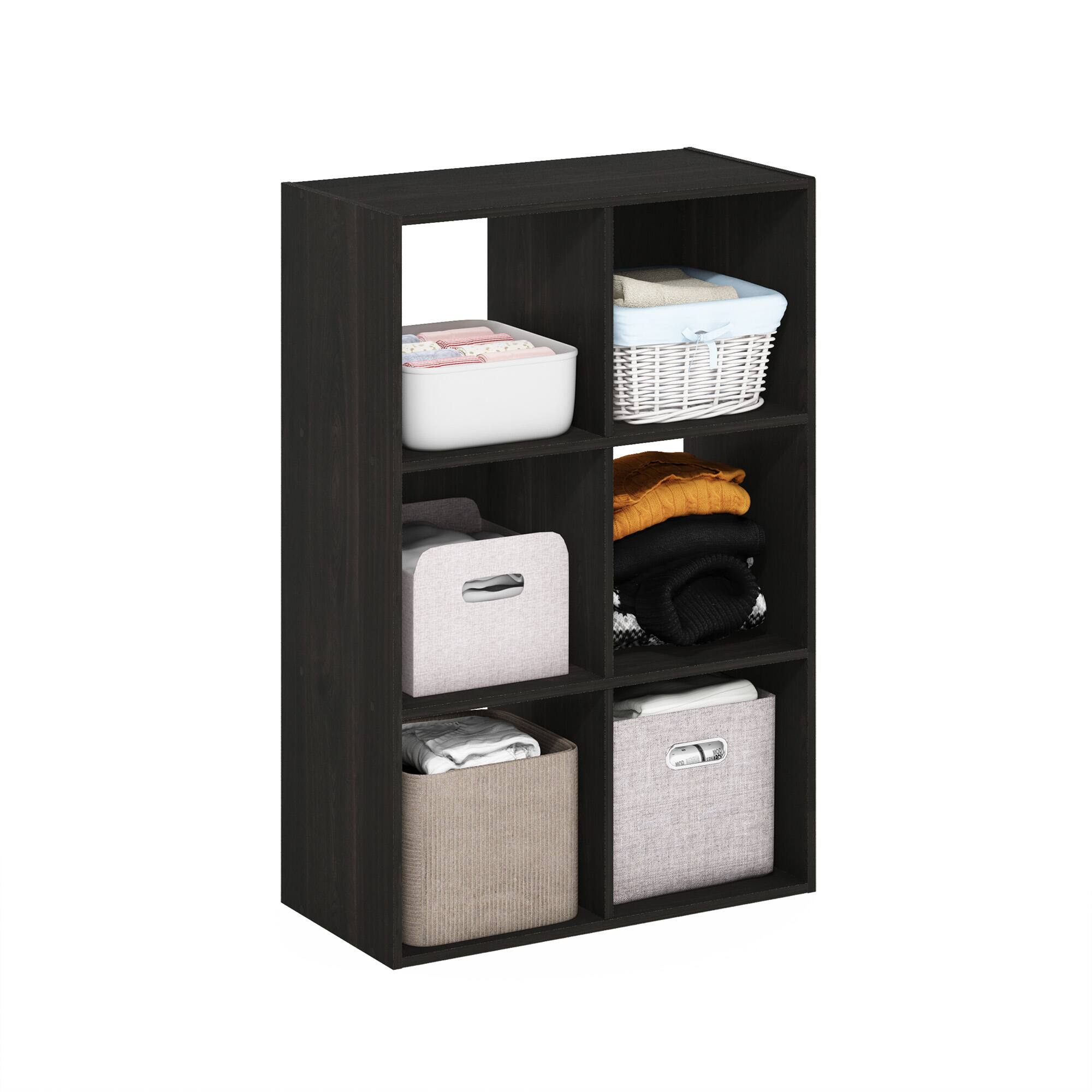 Alt View 3. Furinno - Pelli Cubic Multipurpose Clothing & Closet Storage Organizer Shelf, 6-Cube - Espresso.