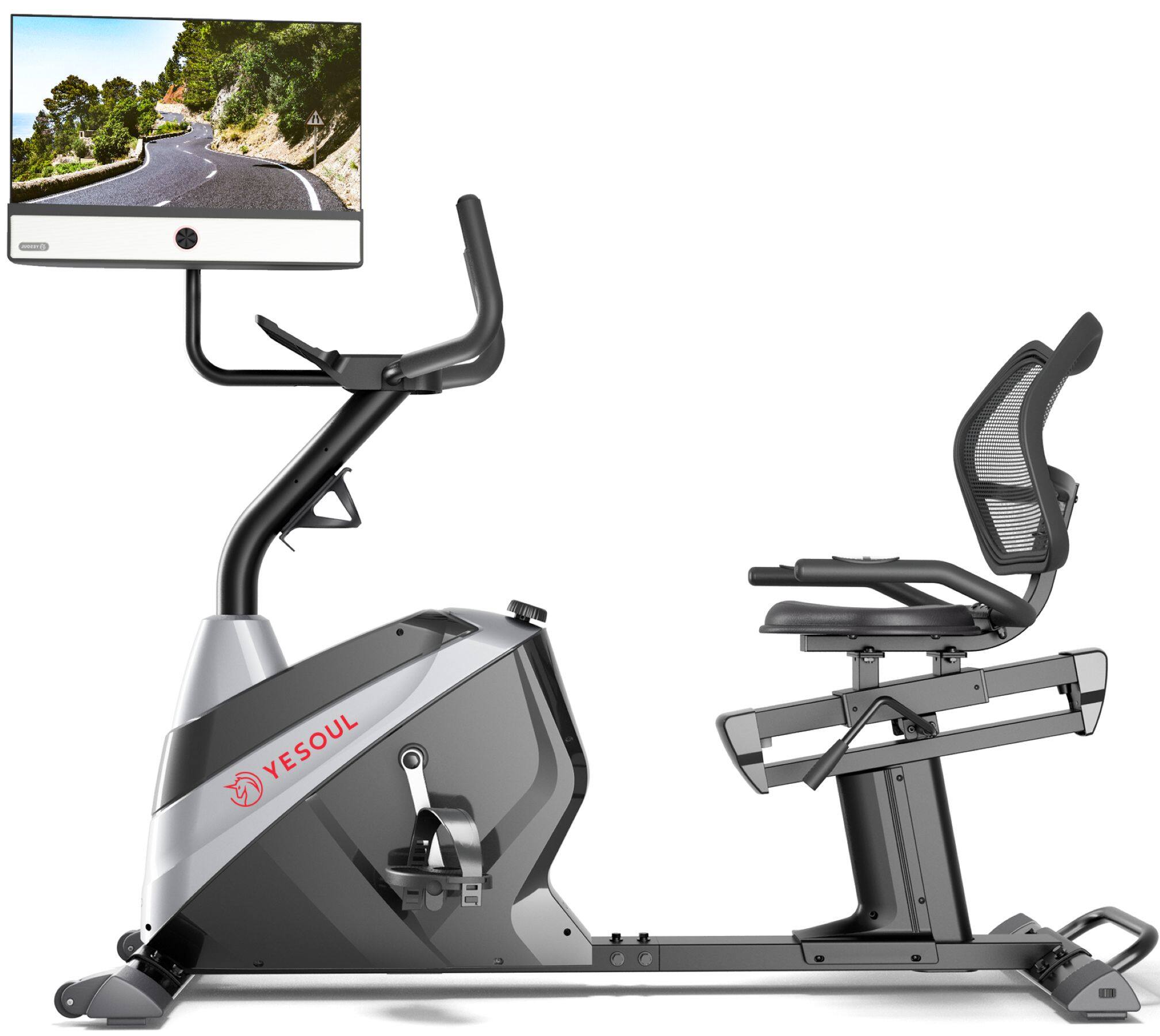 Front. Yesoul - YESOUL J1 PLUS Recumbent Bike w/ 21.5" HD screen, 360° rotation. Multimedia casting, immersive audio, 6W speakers, Black - Black.