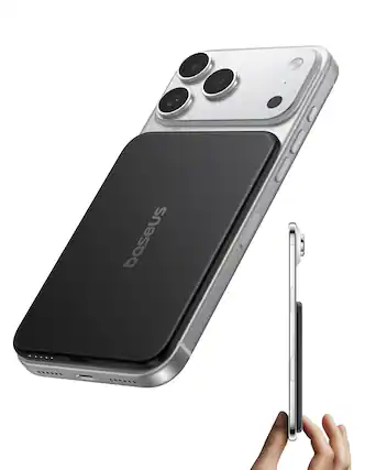 Front. Baseus - PicoGo 5000mAh Magnetic Wireless Power Bank, Ultra Slim Portable Charger for iPhone, Samsung Galaxy and USB-C Devices.