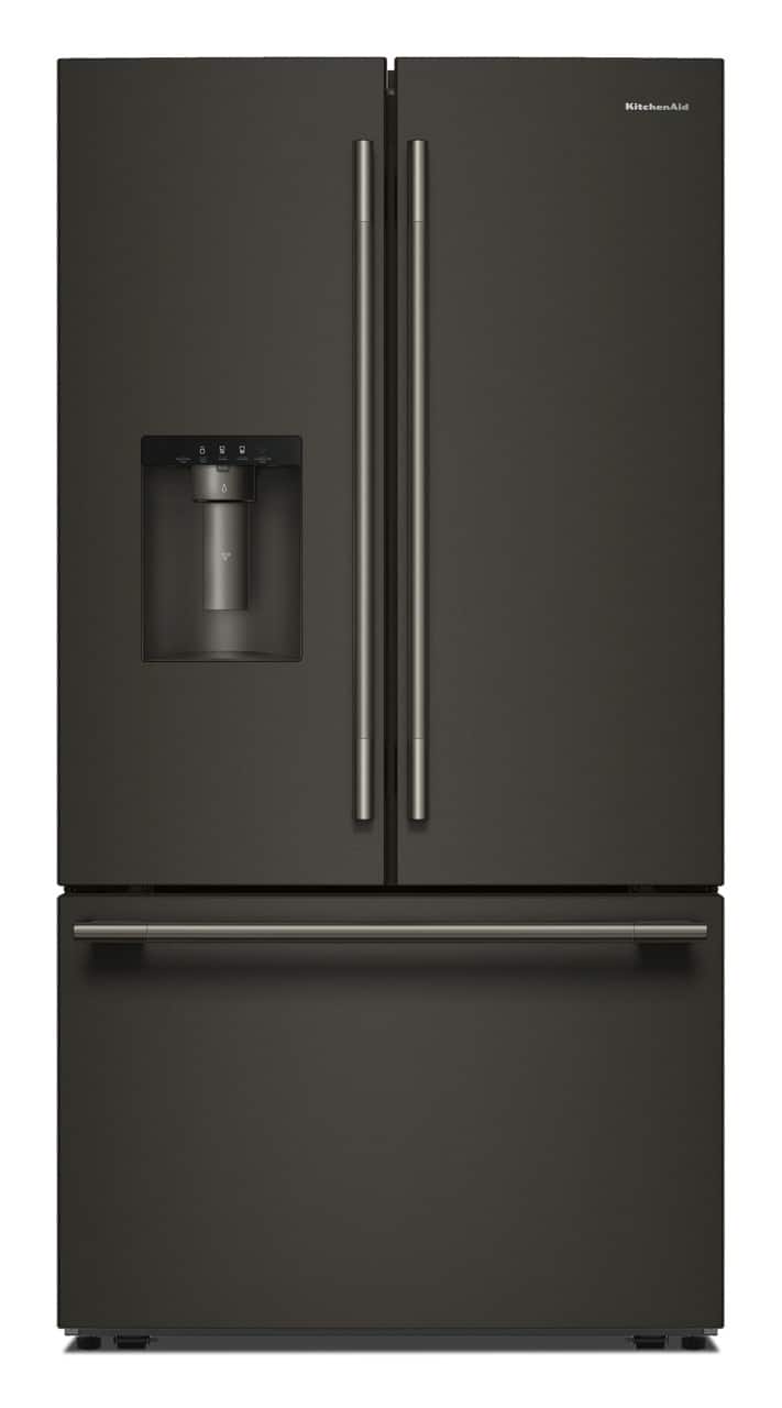 Front. KitchenAid - 30 Cu. Ft. French Door Refrigerator with Exterior Water and Ice - Black Ore.