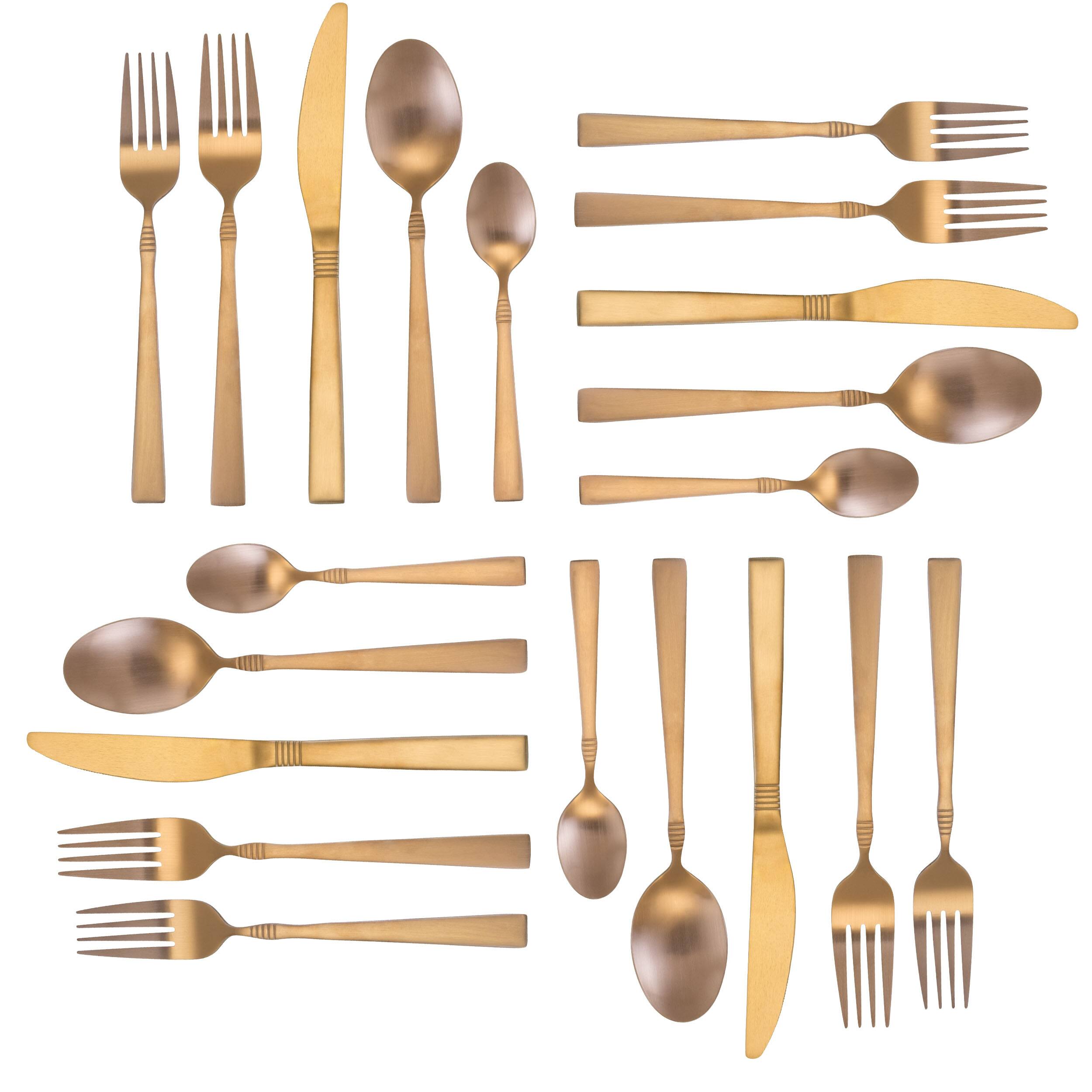 Alt View 3. MegaChef - MegaChef Cravat 20 Piece Flatware Utensil Set, Stainless Steel Silverware Metal Service for 4 in Matte Rose - Rose.