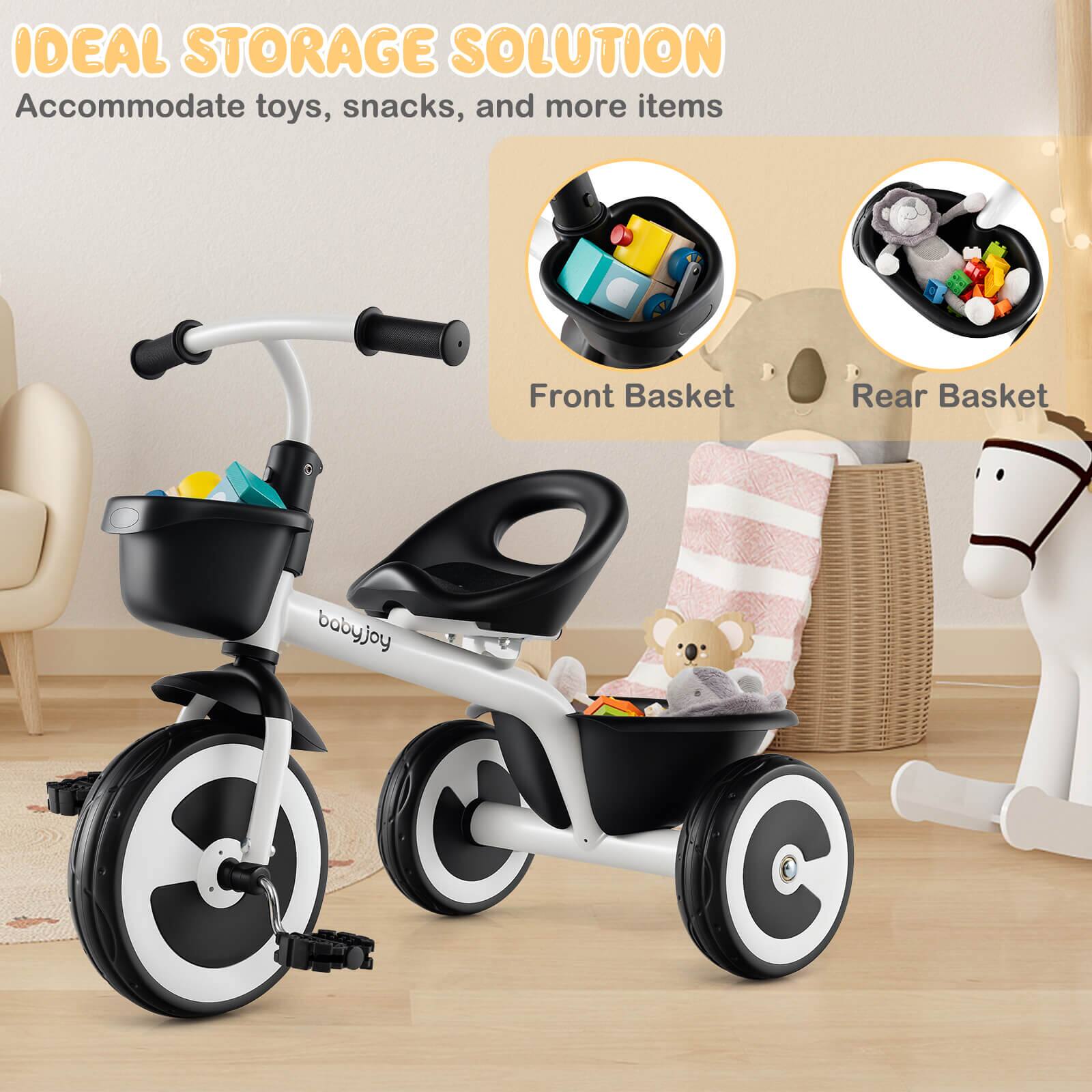 IDEAL STORAGE SOLUTION  
Accommodate toys, snacks, and more items  

Front Basket  
Rear Basket