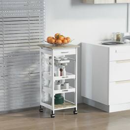Homcom - Mobile Kitchen Cart, Rolling Kitchen Island with Storage, Solid Wood Frame Utility Cart with Wire Fruit Baskets - White