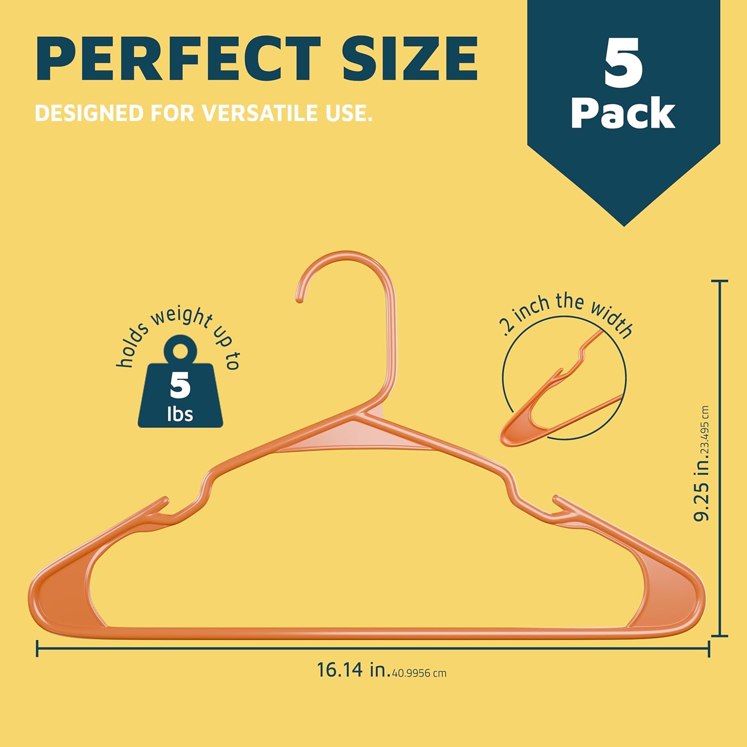 PERFECT SIZE DESIGNED FOR VERSATILE USE. 5 Pack. Holds weight up to 5 lbs. 2.25 inch the width. 9.25 in. 16.14 in. 40.9956 cm.