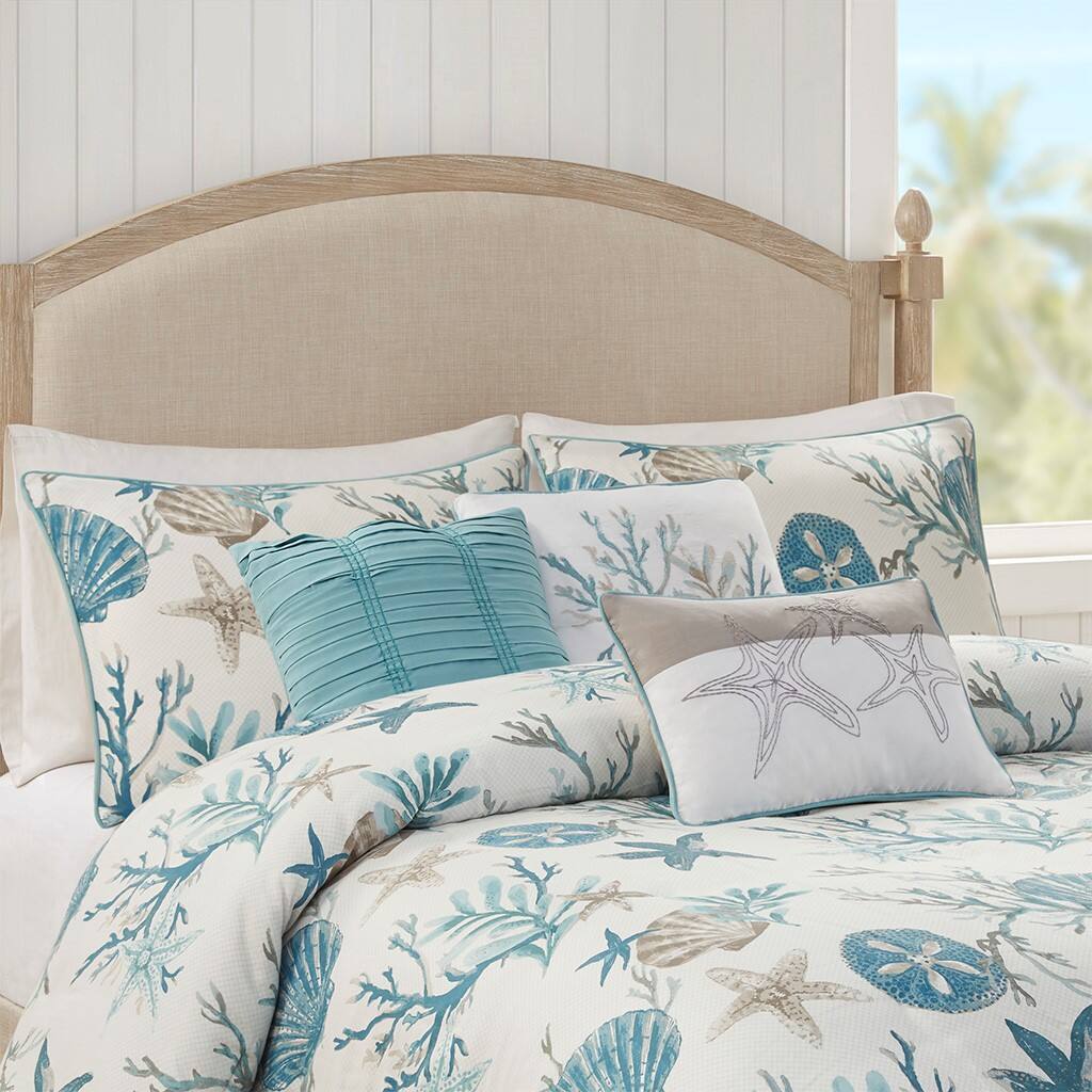 Alt View 2. Gracie Mills - Gracie Mills Koreen 6-Piece Coastal Escape Cotton Sateen Bedding Ensemble - Aqua.