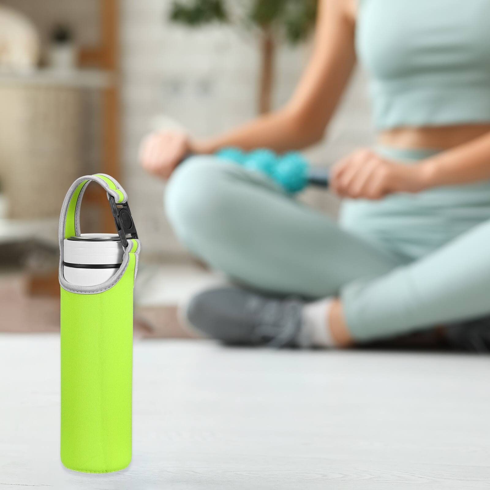 Alt View 6. Unique Bargains - 2pcs Neoprene Water Bottle Sleeve, 15.5-20oz Insulated Carrier Bag with 2 Straps for Travel - Green.