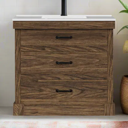 Front. Teamson Home - Teamson Home Donovan 36" Single Bathroom Vanity with Two Drawers, Walnut - Brown.
