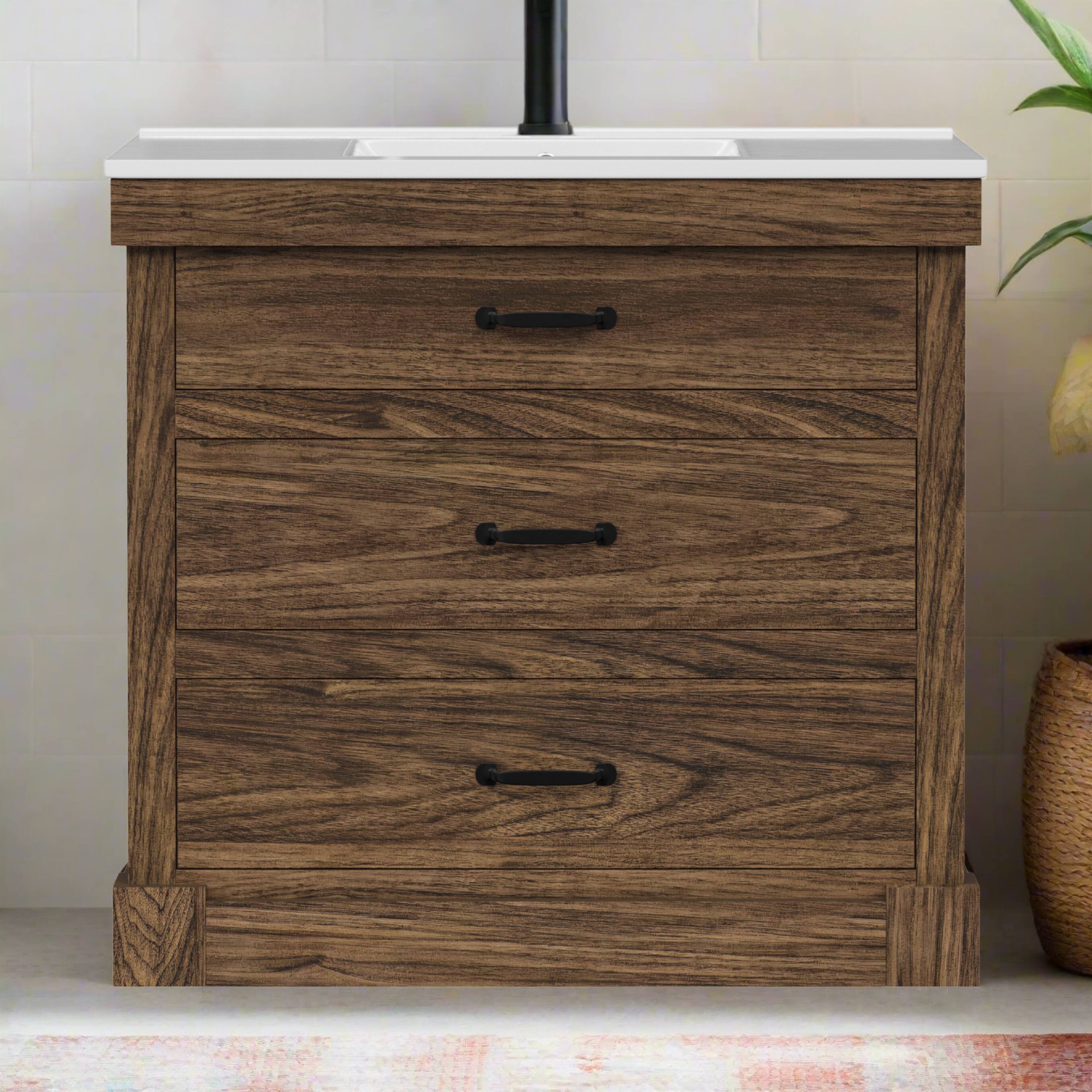 Front. Teamson Home - Teamson Home Donovan 36" Single Bathroom Vanity with Two Drawers, Walnut - Brown.