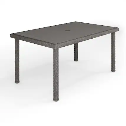 Front. Martha Stewart - Bedford 62" Outdoor Rattan Wicker Patio Table with Engineered Wood Top - Gray.
