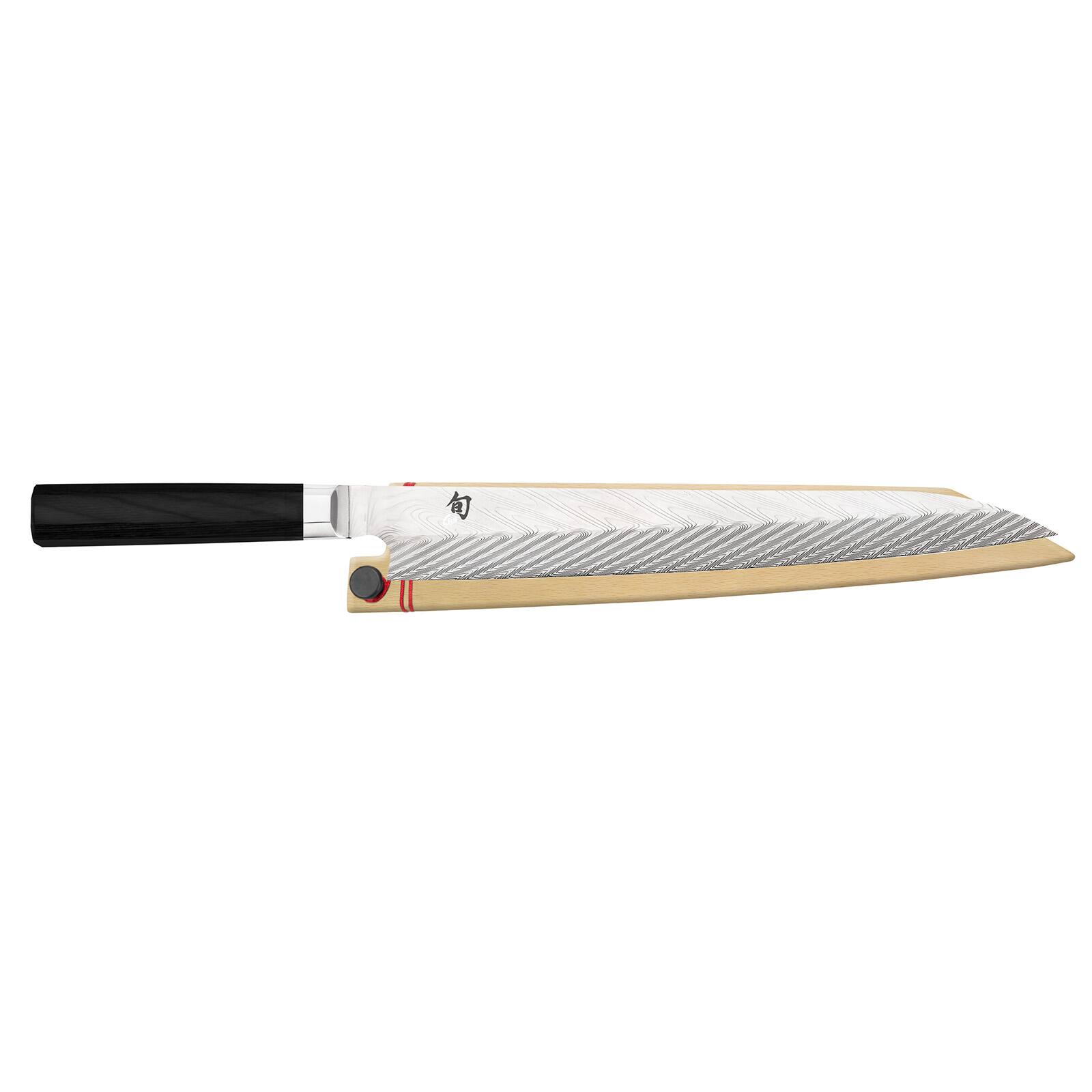 Front. Shun - Dual Core 10.5-Inch Yanagiba Knife with Saya - Black.