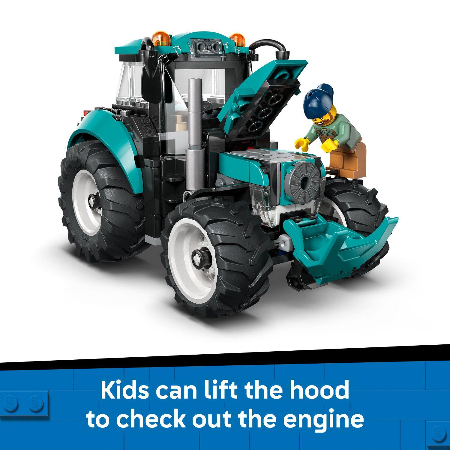 Kids can lift the hood to check out the engine